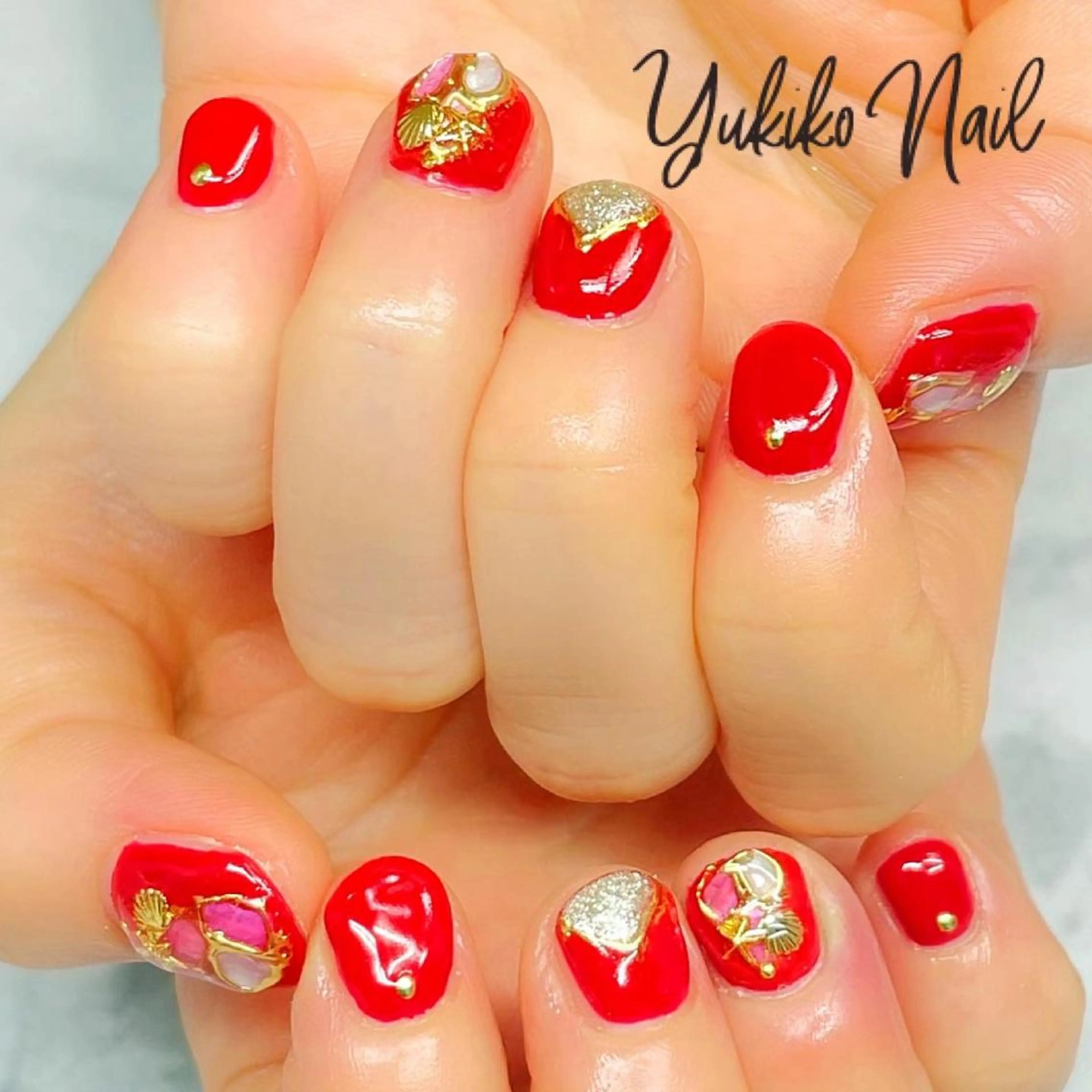 ネイル 赤色 ハンドネイル ユキコ ネイルのネイルデザイン