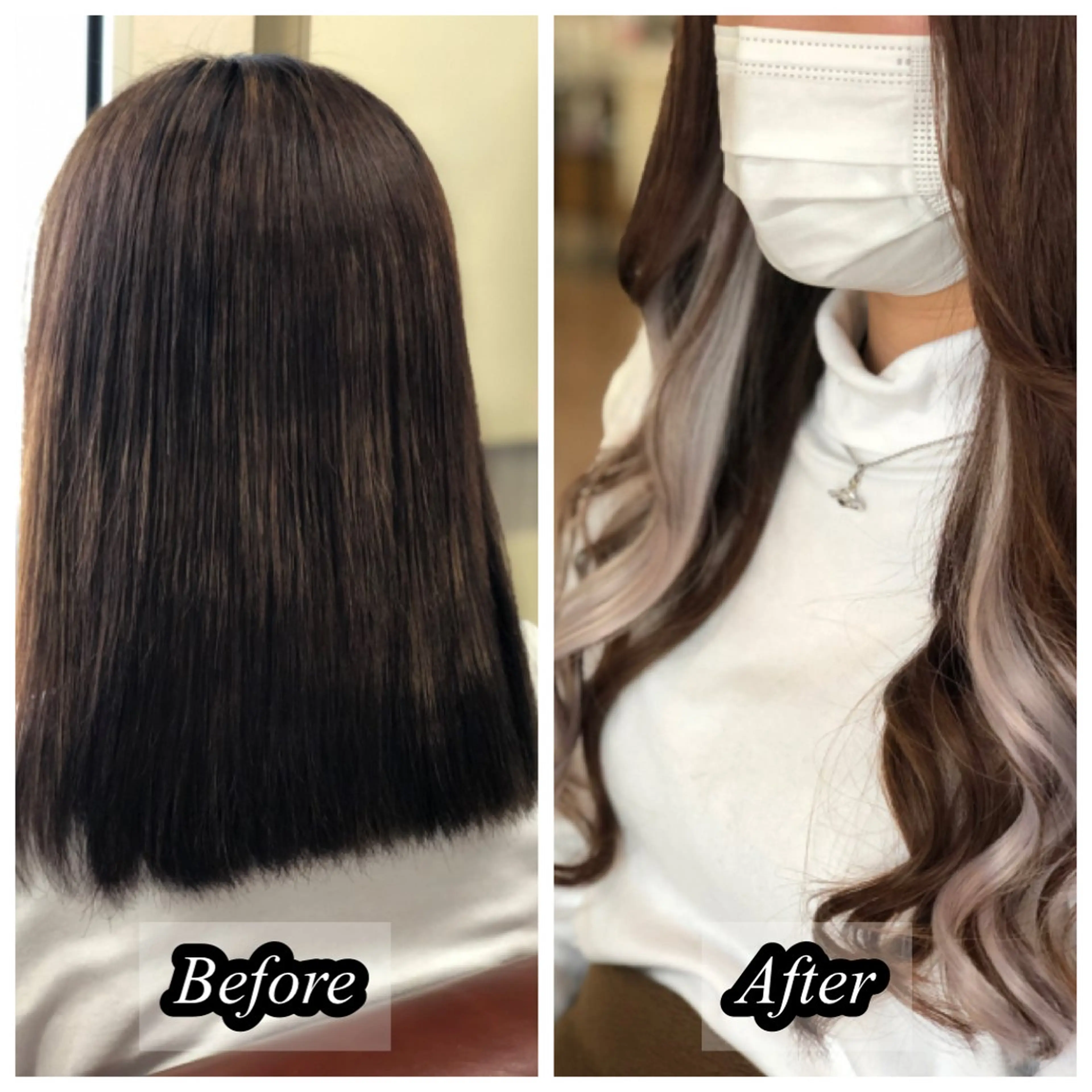 ロング シールエクステ エクステ ハイライト 韓国風ヘア レイヤーカット エクステ ✂︎CHII/ 白髪ぼかしのヘアスタイル