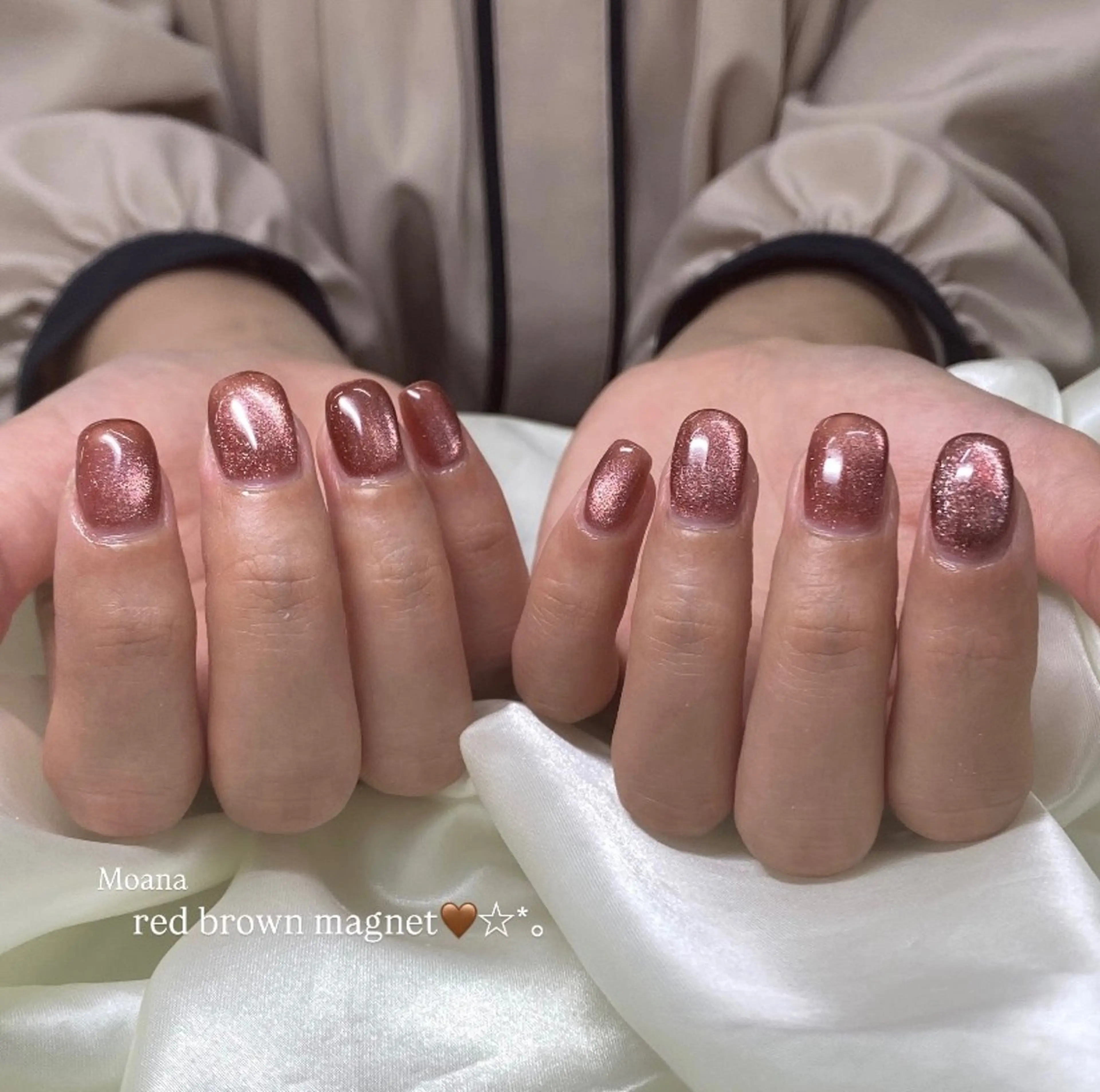 ネイル ブラウン 韓国ネイル マグネットネイル 春ネイル 夏ネイル ハンドネイル MoanaNail Manamiのネイルデザイン