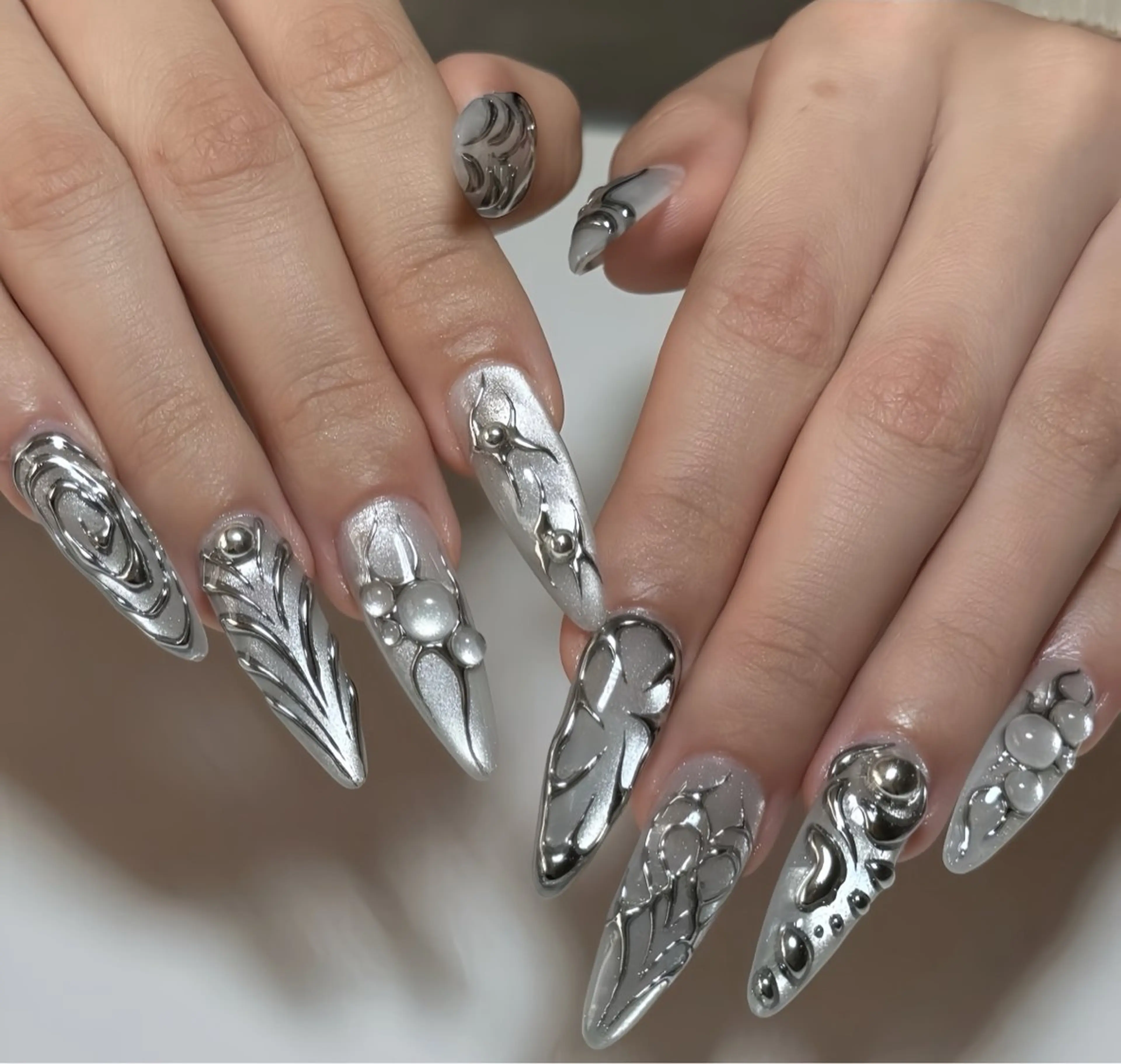 ネイル アートネイル フレンチネイル ジェルネイル 韓国ネイル ミラーネイル Rin Nail 新大久保店のネイルデザイン