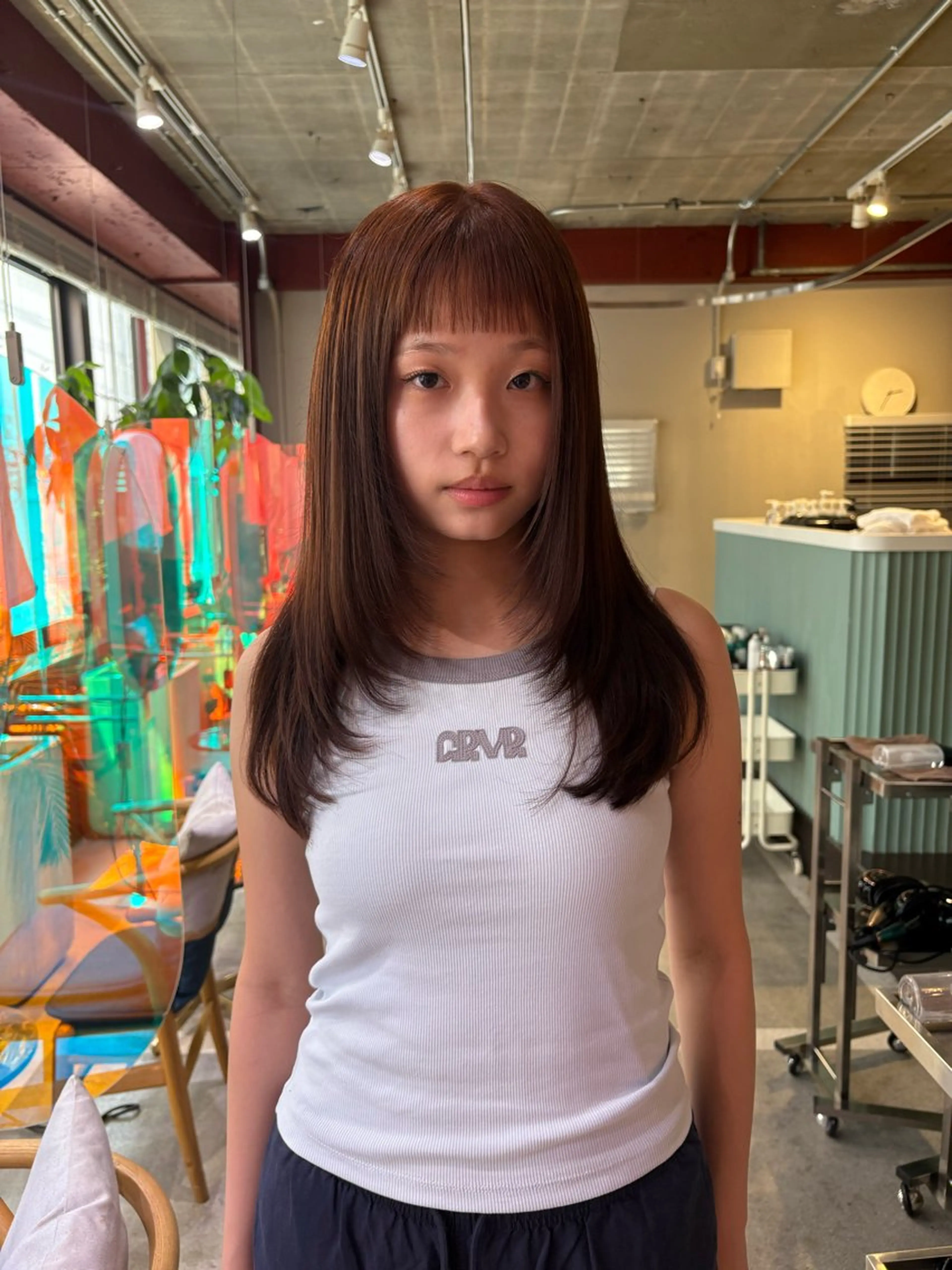 ロング ヘアカラー カットモデルレイヤー 暖色カラー モカ🎶のヘアスタイル