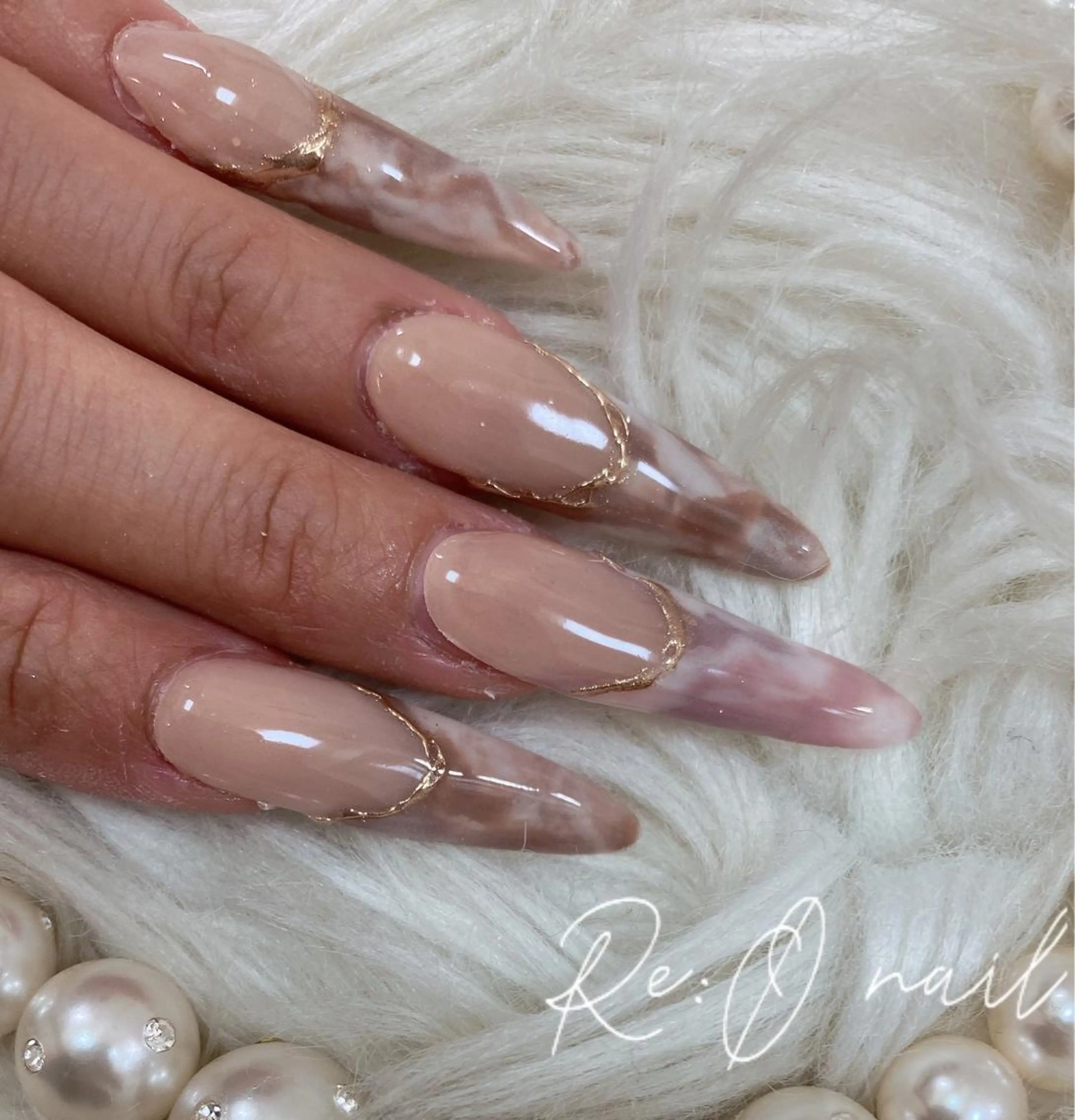 ネイル フレンチネイル 大理石ネイル(マーブル) ハンドネイル Re:Ø nail 🩵TSUJIのネイルデザイン