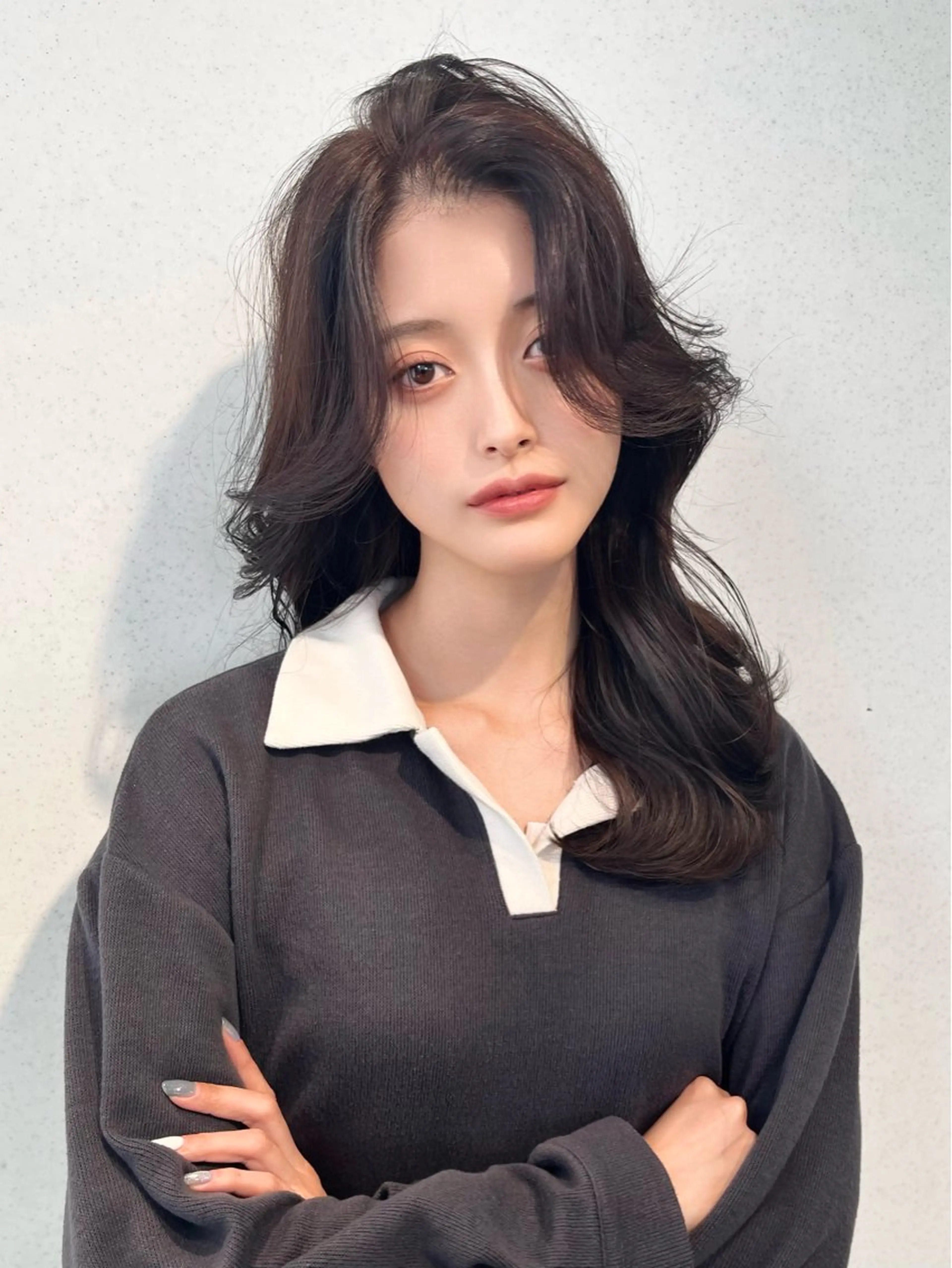 セミロング 顔まわりレイヤー 顔周りカット レイヤーカット 韓国ハッシュカット/ 新宿/髪質改善/岡崎のヘアスタイル