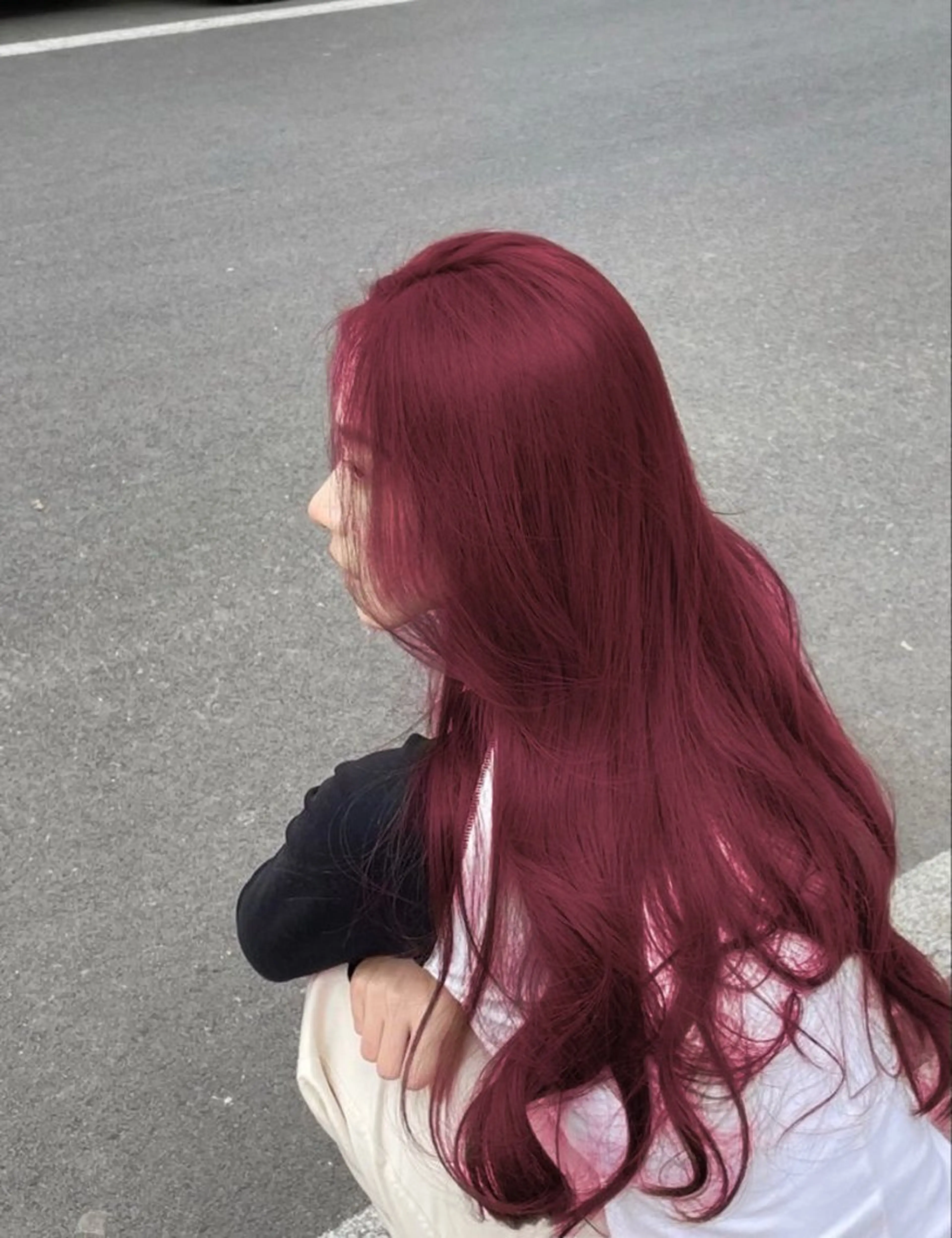 セミロング カラー ヘアアレンジ ケアカラー トリートメント 中韓🇰🇷暖色/ ワインレッド/らいるのヘアスタイル