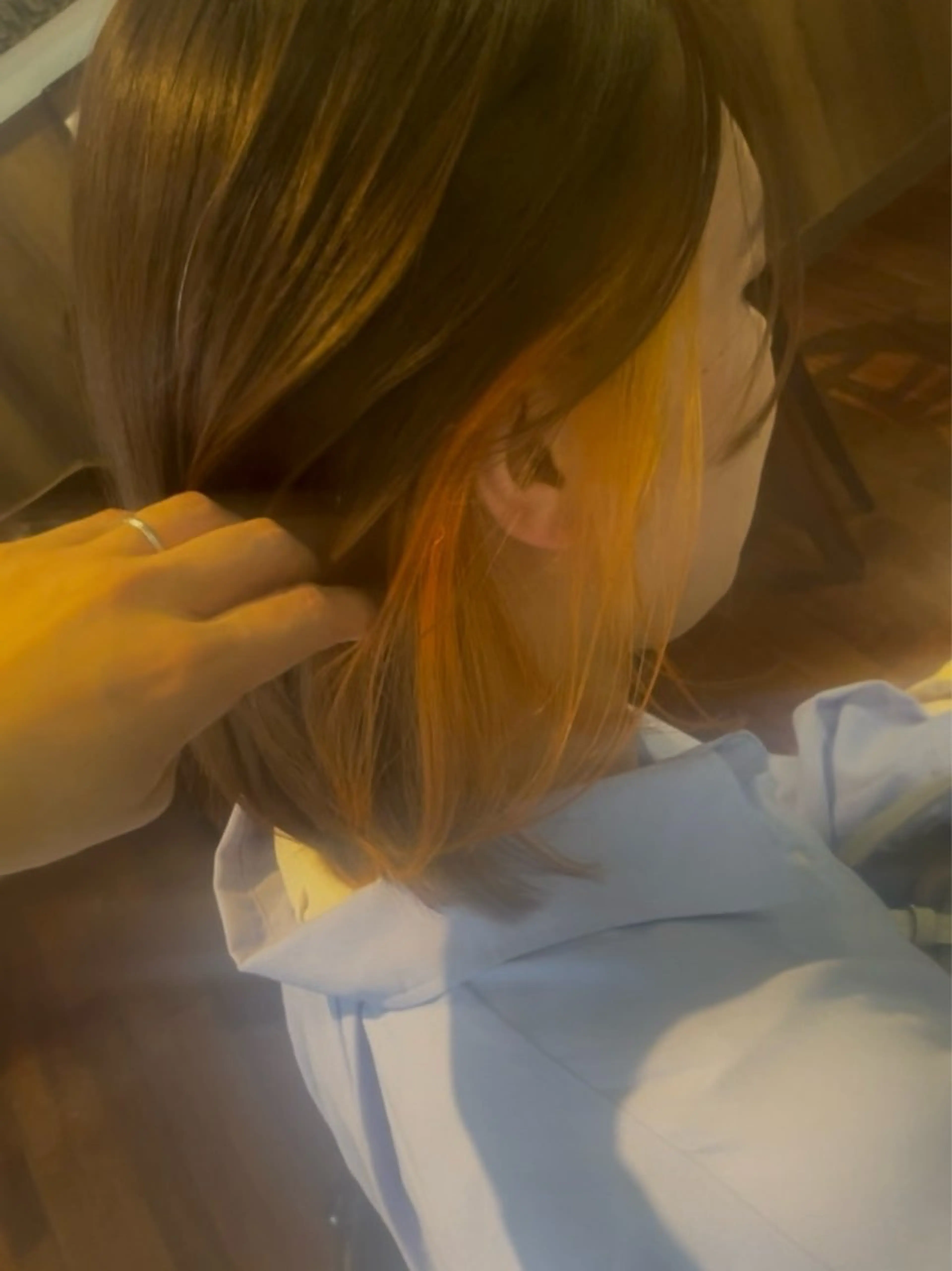 ショート カラー ブリーチ オレンジ ボブ トリートメント 福見 美保のヘアスタイル