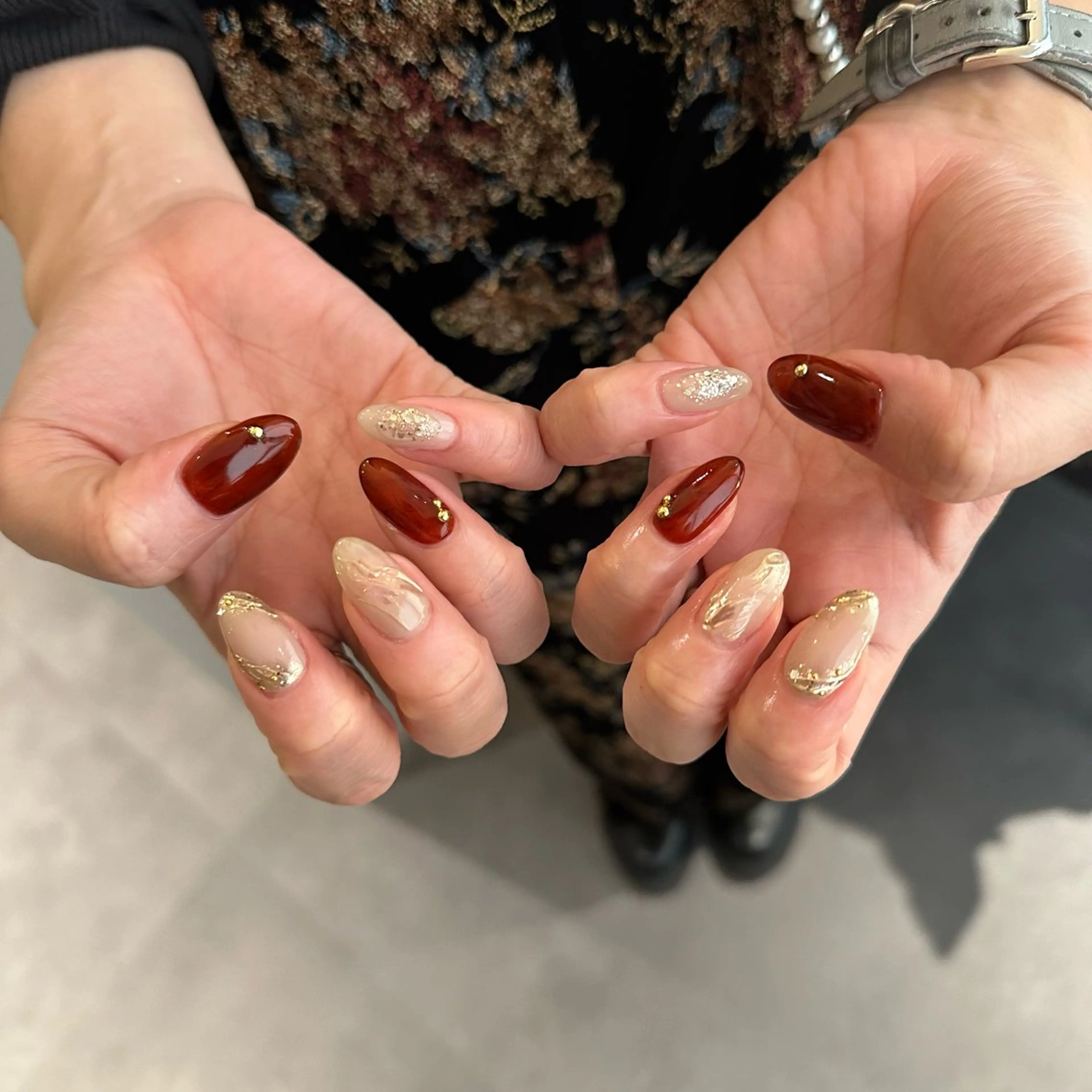 ネイル ボルドー ブラウン ハンドネイル etorca nailのネイルデザイン