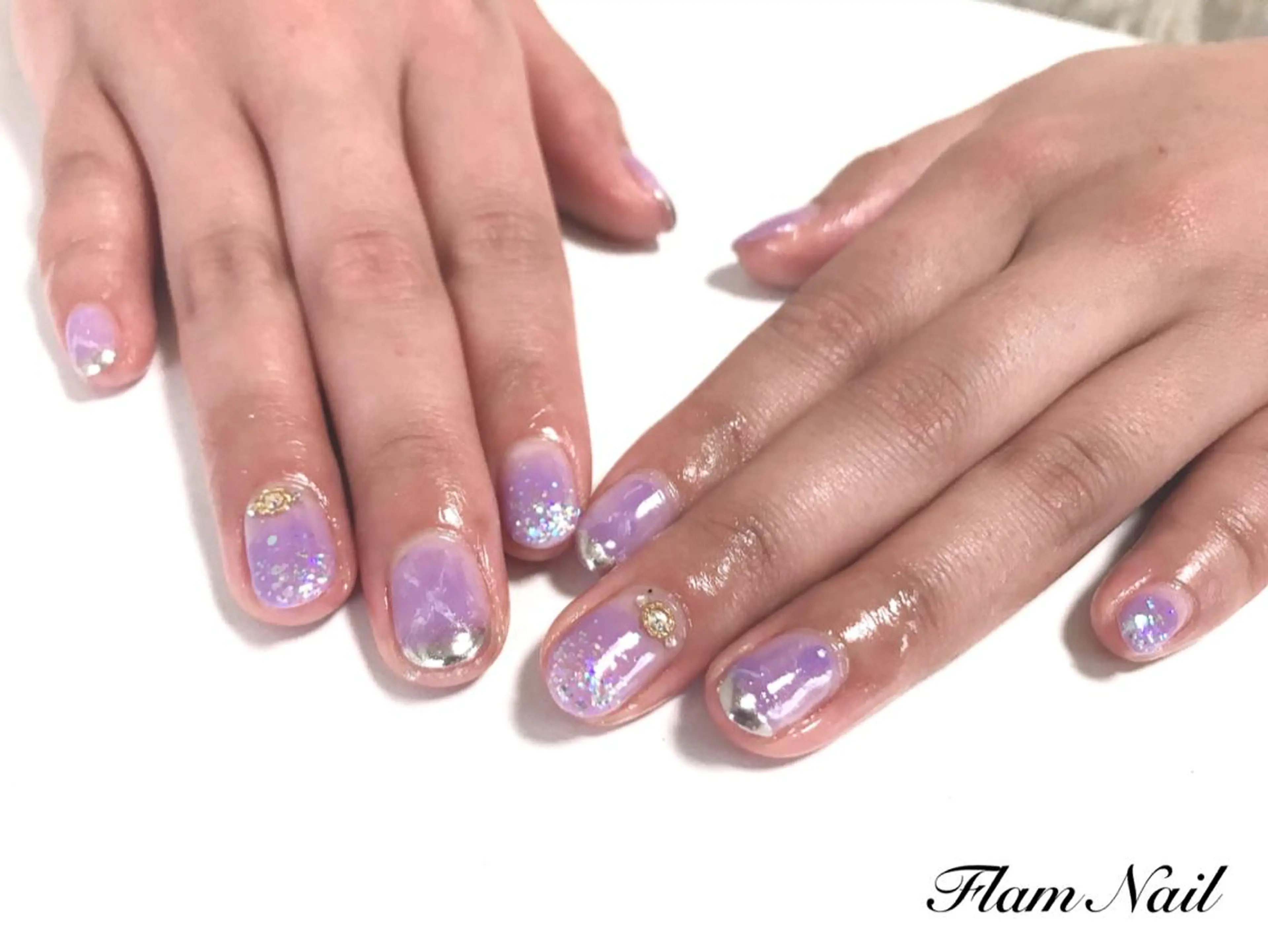 ネイル 大理石ネイル(マーブル) ミラーネイル Flam Nailのネイルデザイン