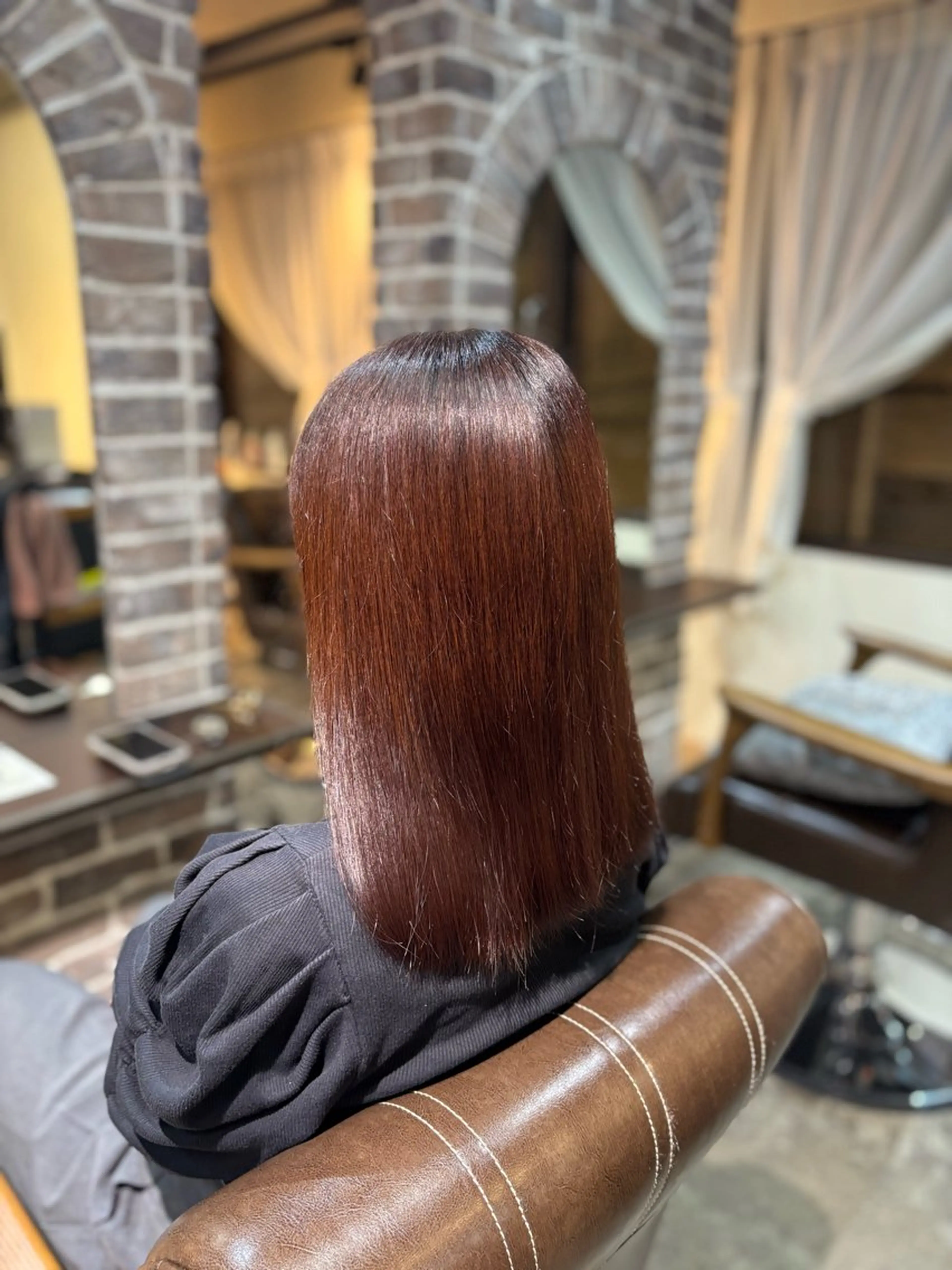 ミディアム カラー ブラウンカラー ピンクカラー ピンクブラウン ヘアカラー カラーモデル/ 川野秀真のヘアスタイル