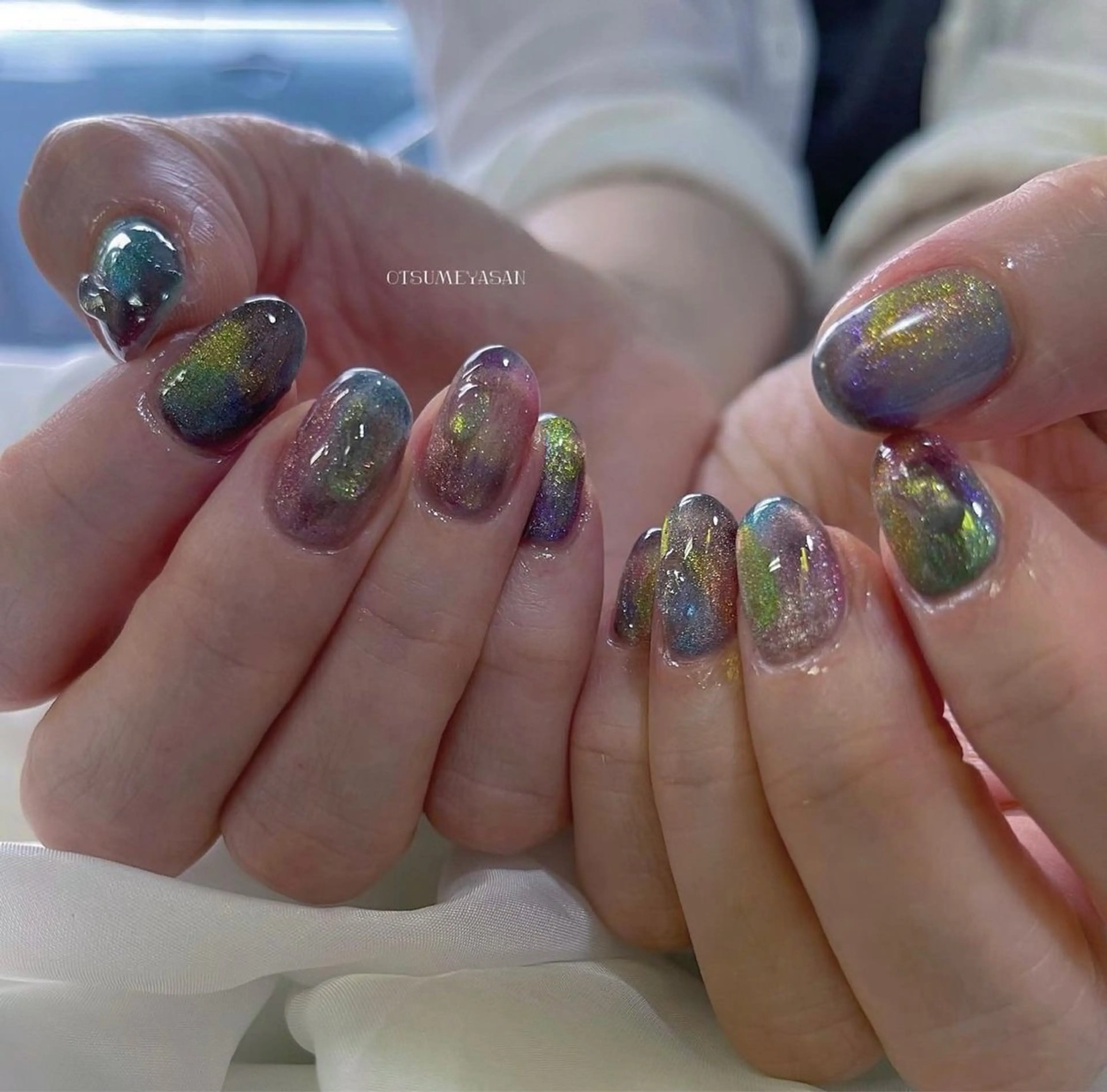 ネイル ブルー ジェルネイル 韓国ネイル マグネットネイル ミラーネイル otsumeyasan所属・わたなべ ちかのネイルデザイン