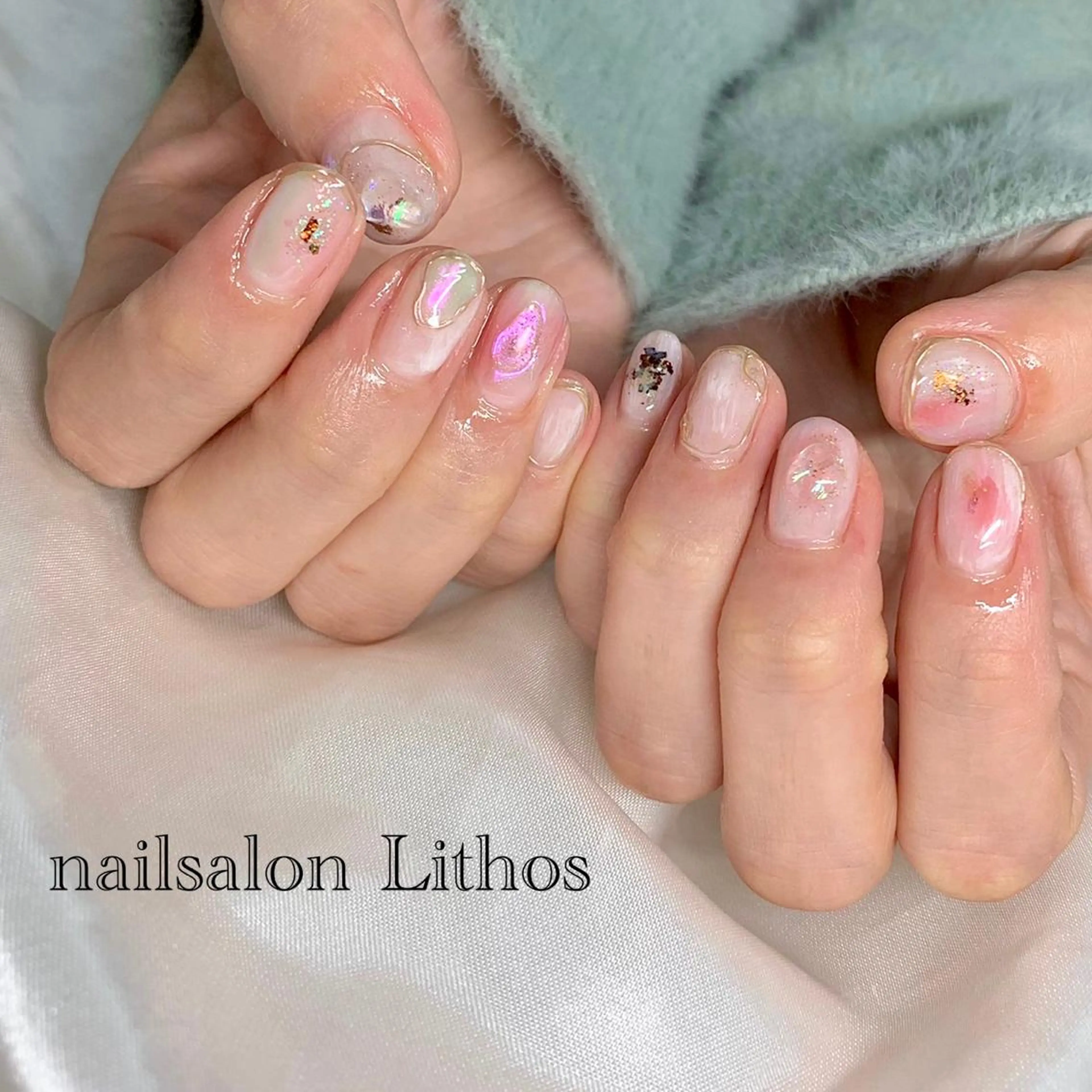 ネイル 氷ネイル・うるうるネイル ハンドネイル nailsalon Lithos所属・nailsalon Recontreのネイルデザイン