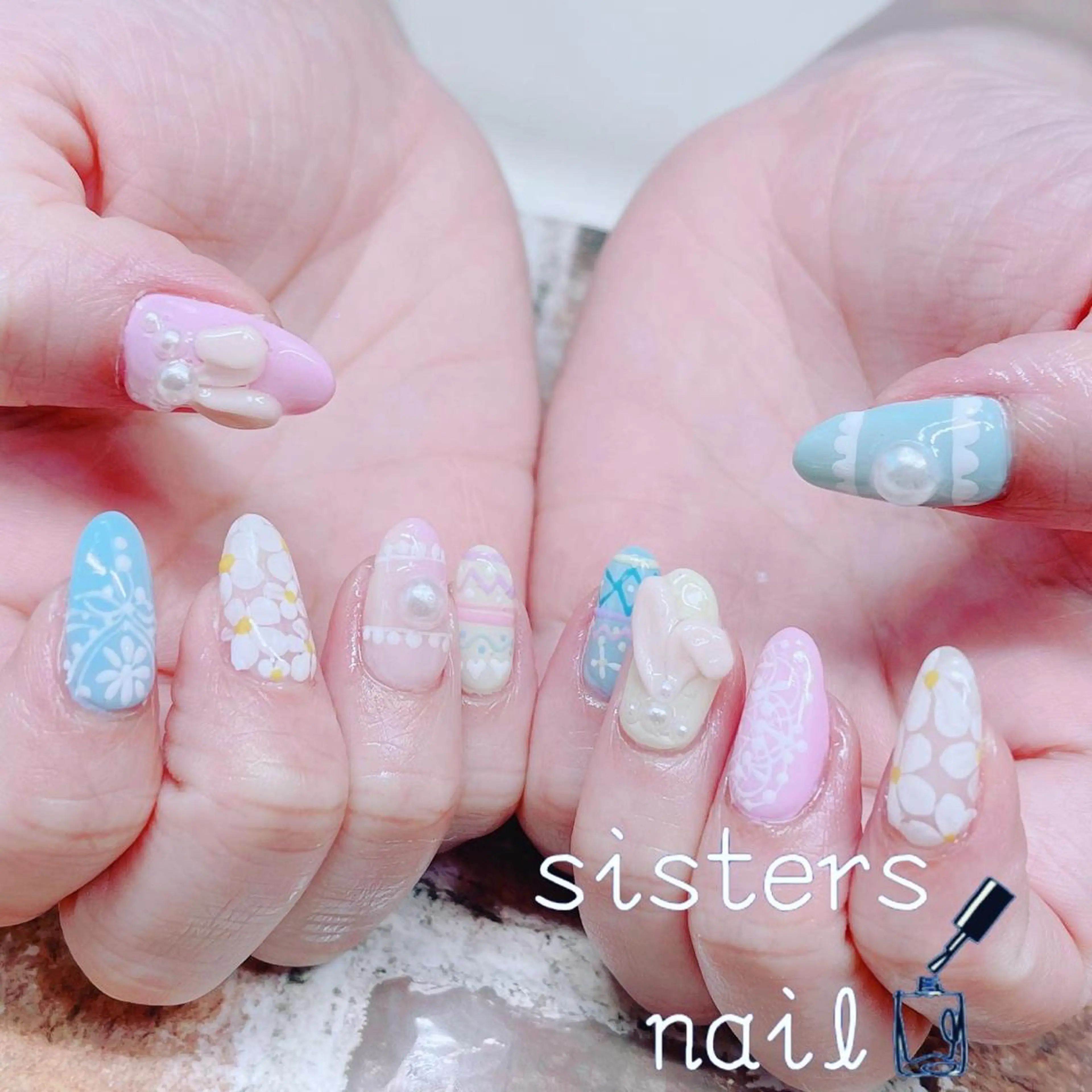 ネイル アートネイル イースター パステルネイル 春ネイル ハンドネイル ハンドケア sisters nail.fのネイルデザイン