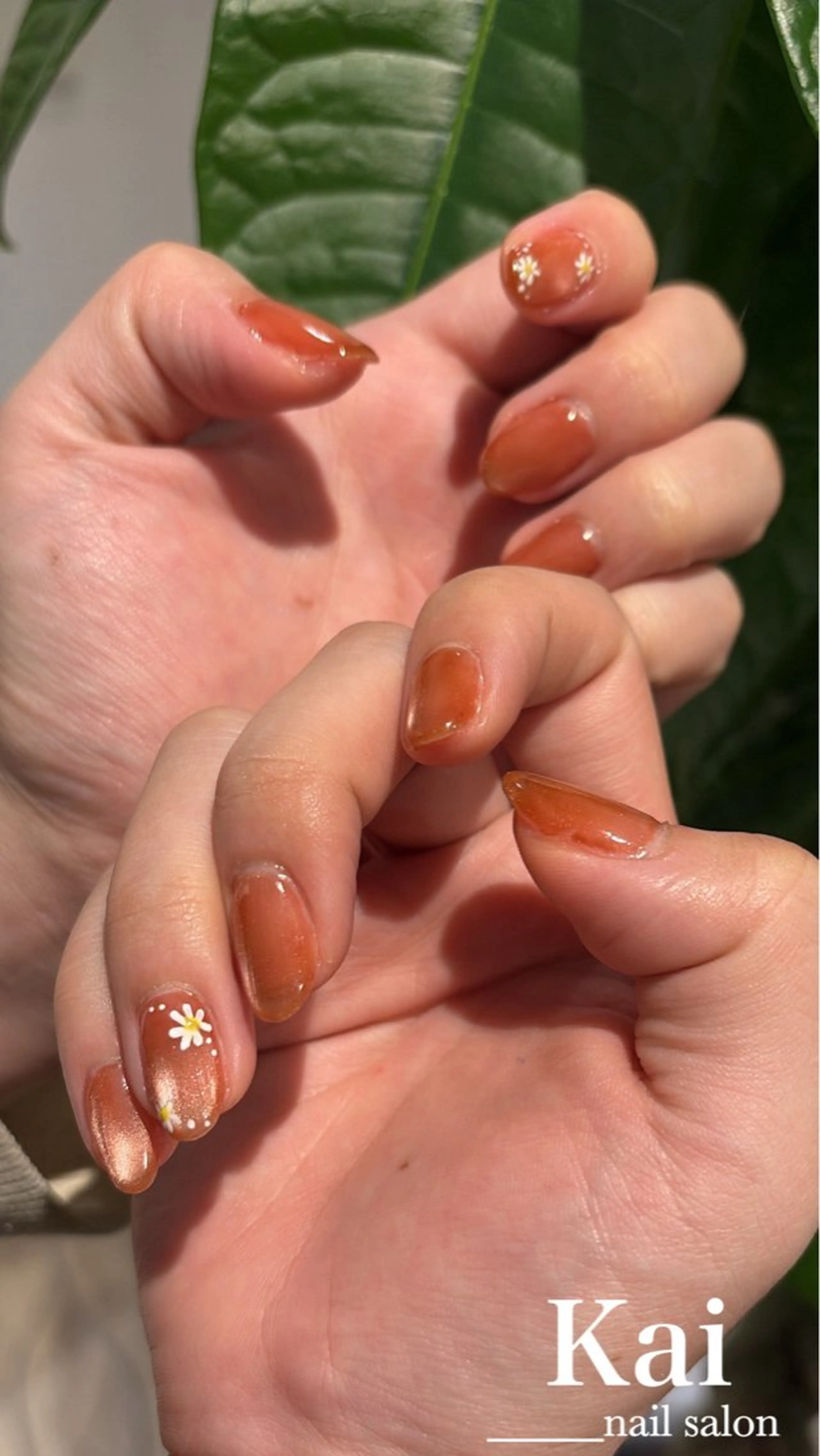 ネイル 入学式 韓国ネイル マグネットネイル オレンジ ショートネイル ハンドネイル Kai nail Mayukoのネイルデザイン