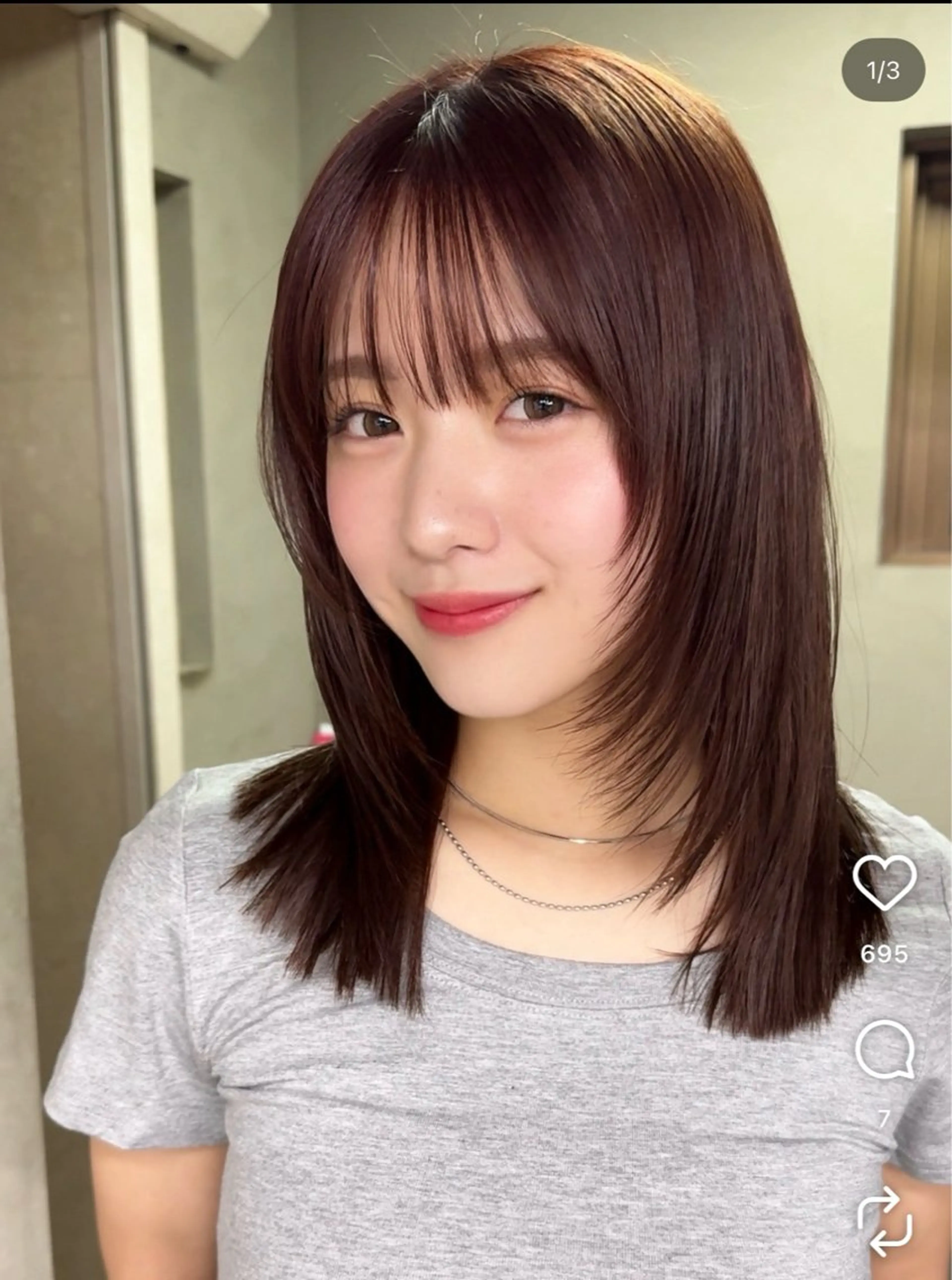 ミディアム 韓国レイヤー/縮毛 透明感カラー興津史弥のヘアスタイル