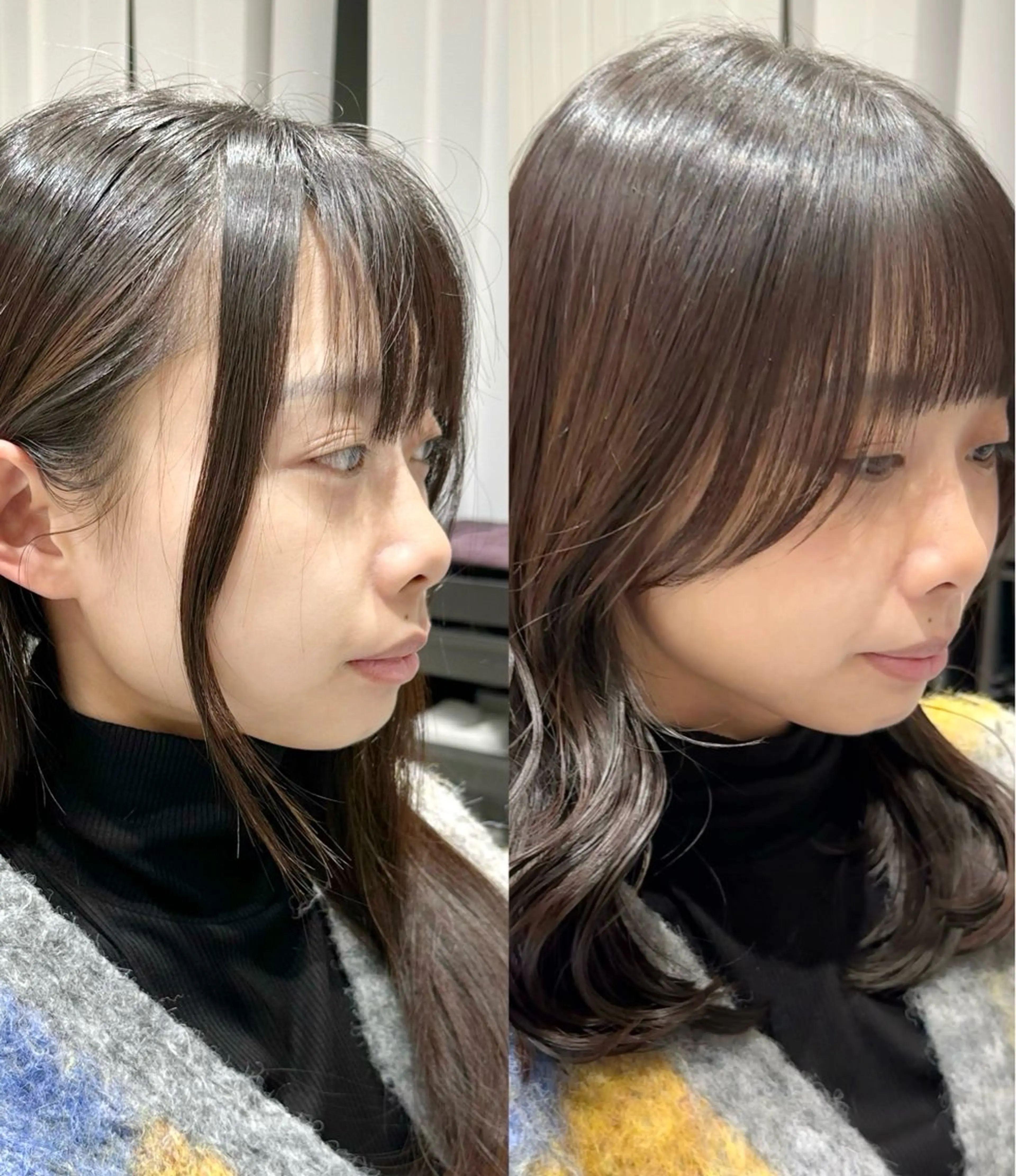 ミディアム カラー カット ヘアカラー トリートメント ヘッドスパ ヘアセット 短めショートカット カットモデルのヘアスタイル