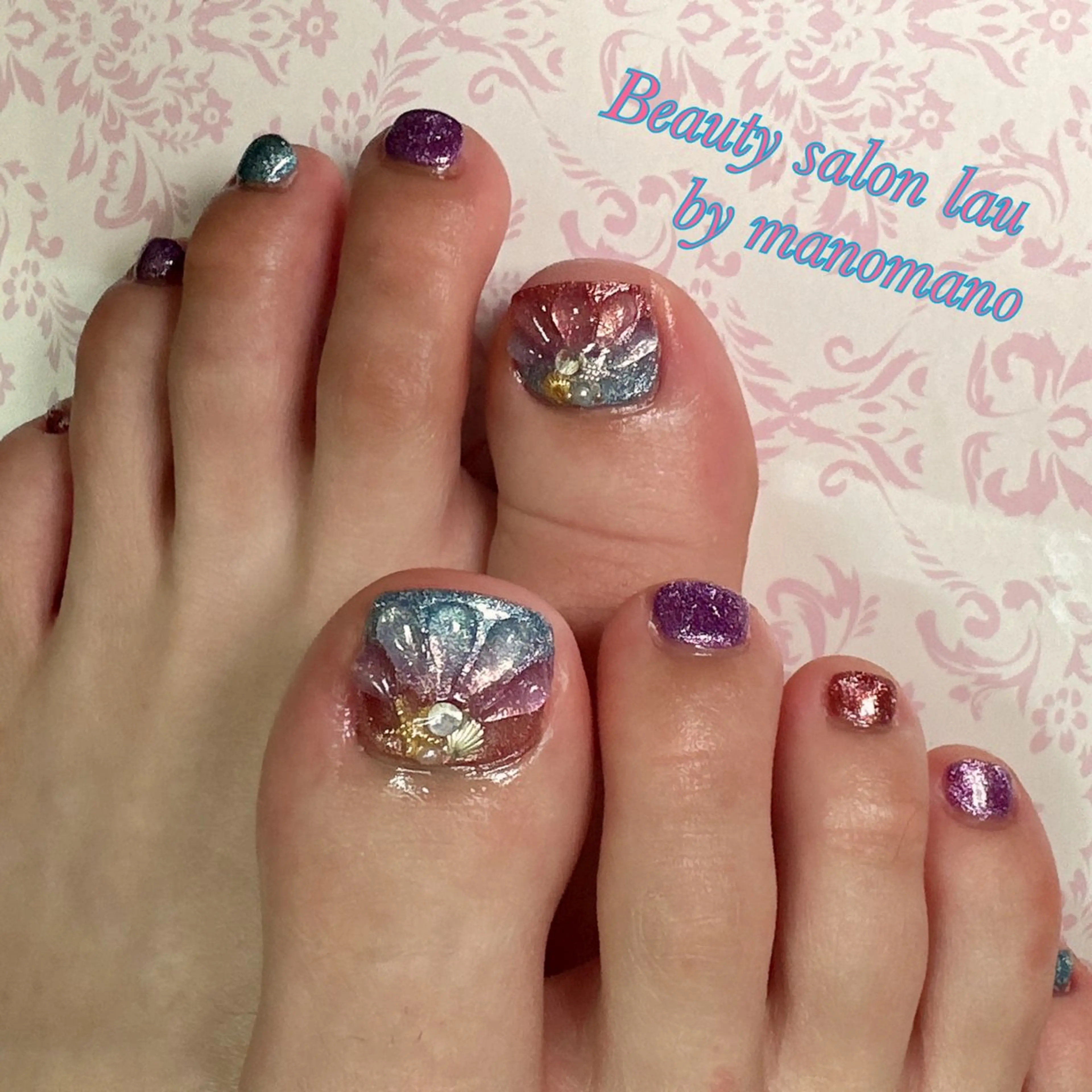 ネイル アートネイル フットネイル ぷっくりネイル 夏ネイル フットネイル ラウバイマノマノ なかざとのネイルデザイン