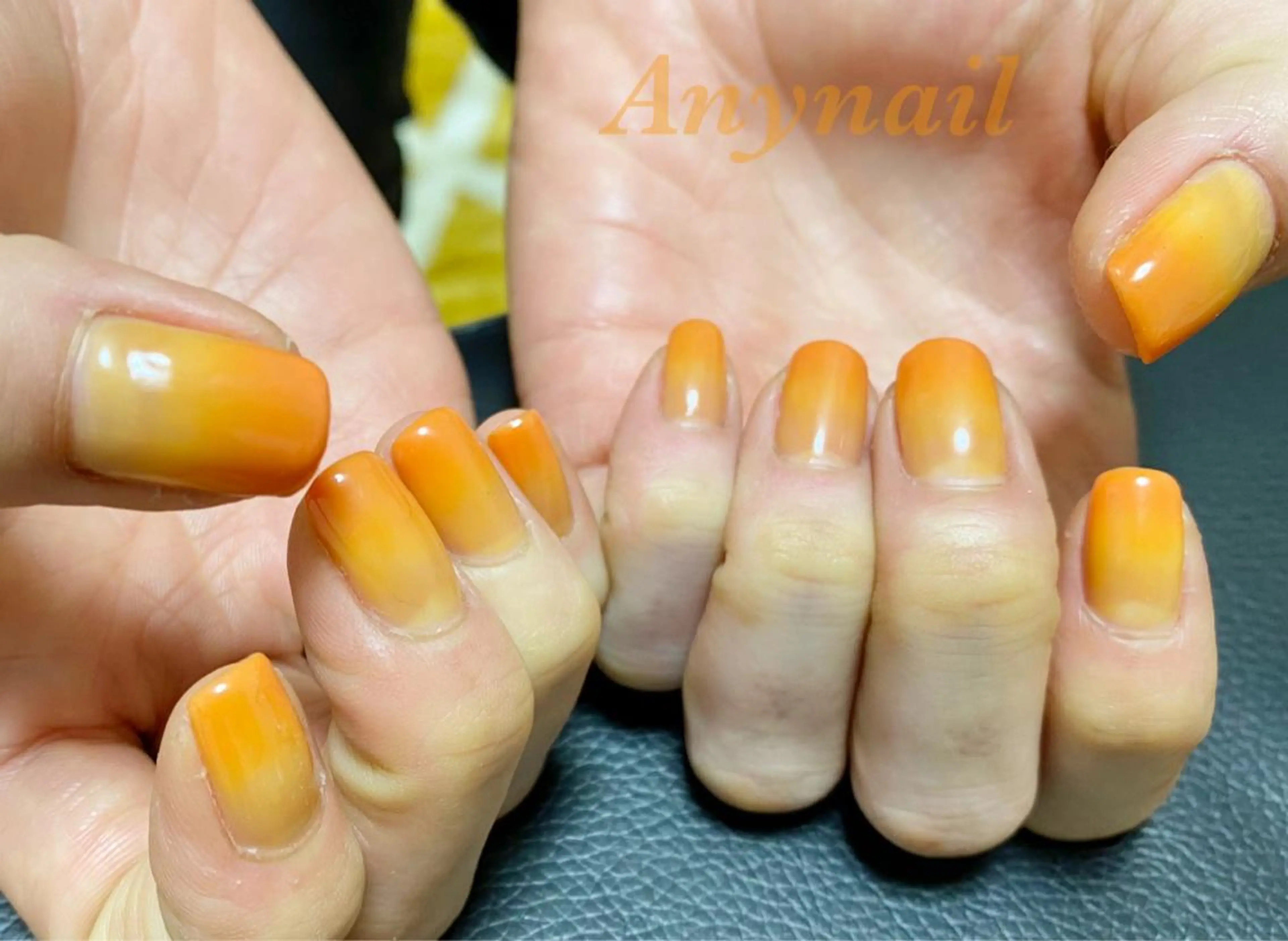ネイル ブルー グラデーション オレンジ ハンドネイル 岩澤 恵子のネイルデザイン