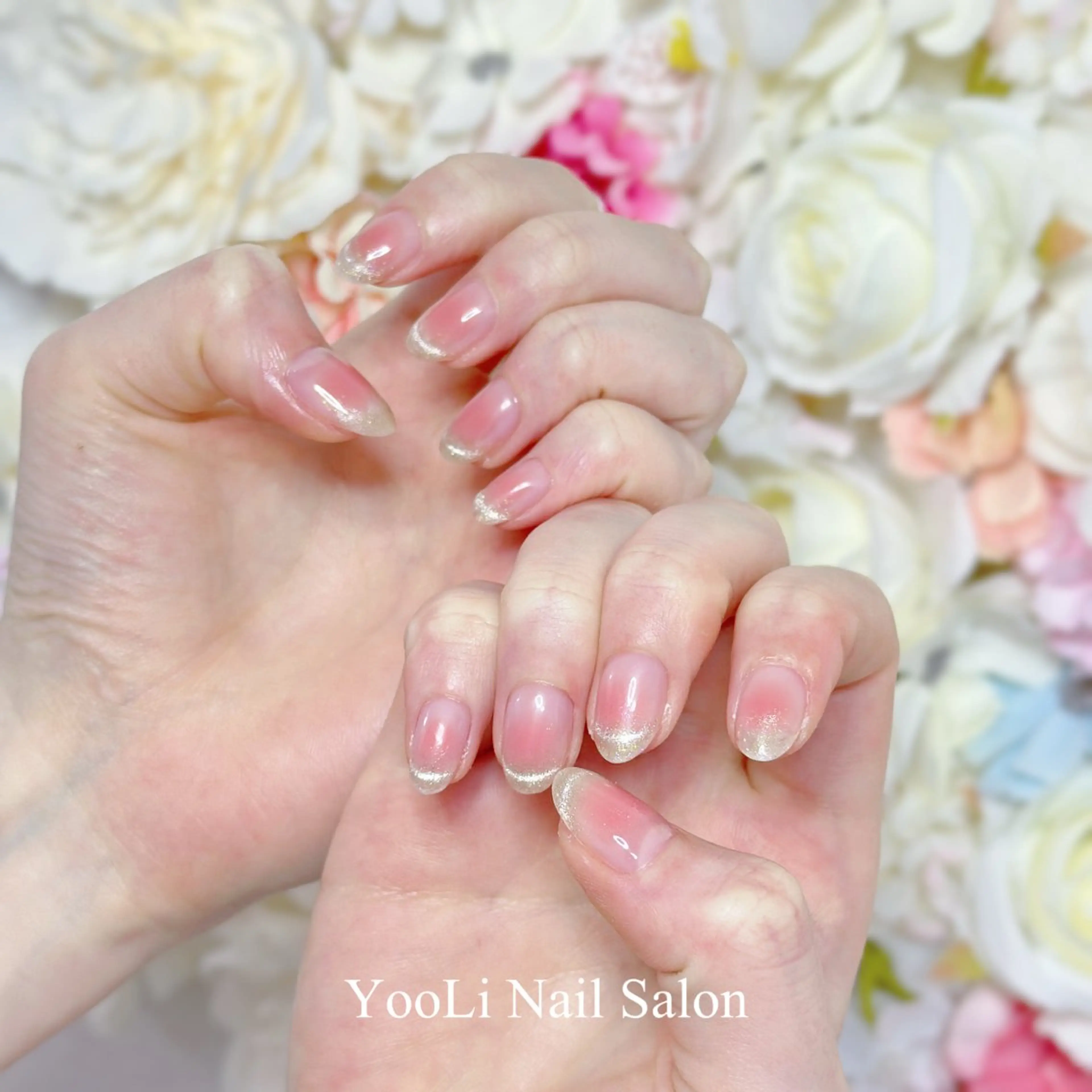 ネイル オーロラネイル チークネイル フレンチネイル ガラスフレンチ グラデーション 🎀 あやのネイルデザイン