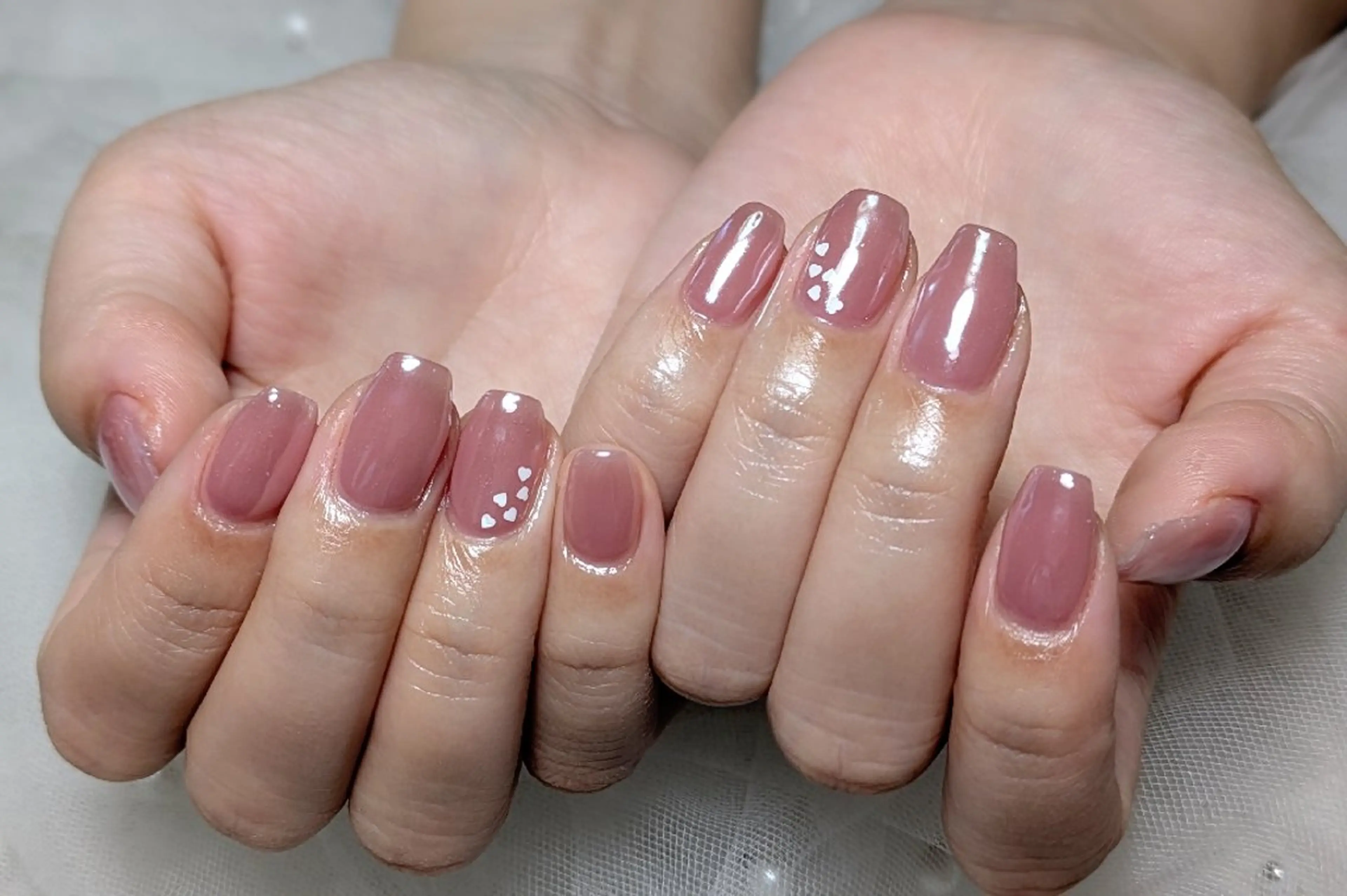 ネイル オーロラネイル ハート ミラーネイル シンプルネイル ハンドネイル m&pPrivate nailsalonのネイルデザイン