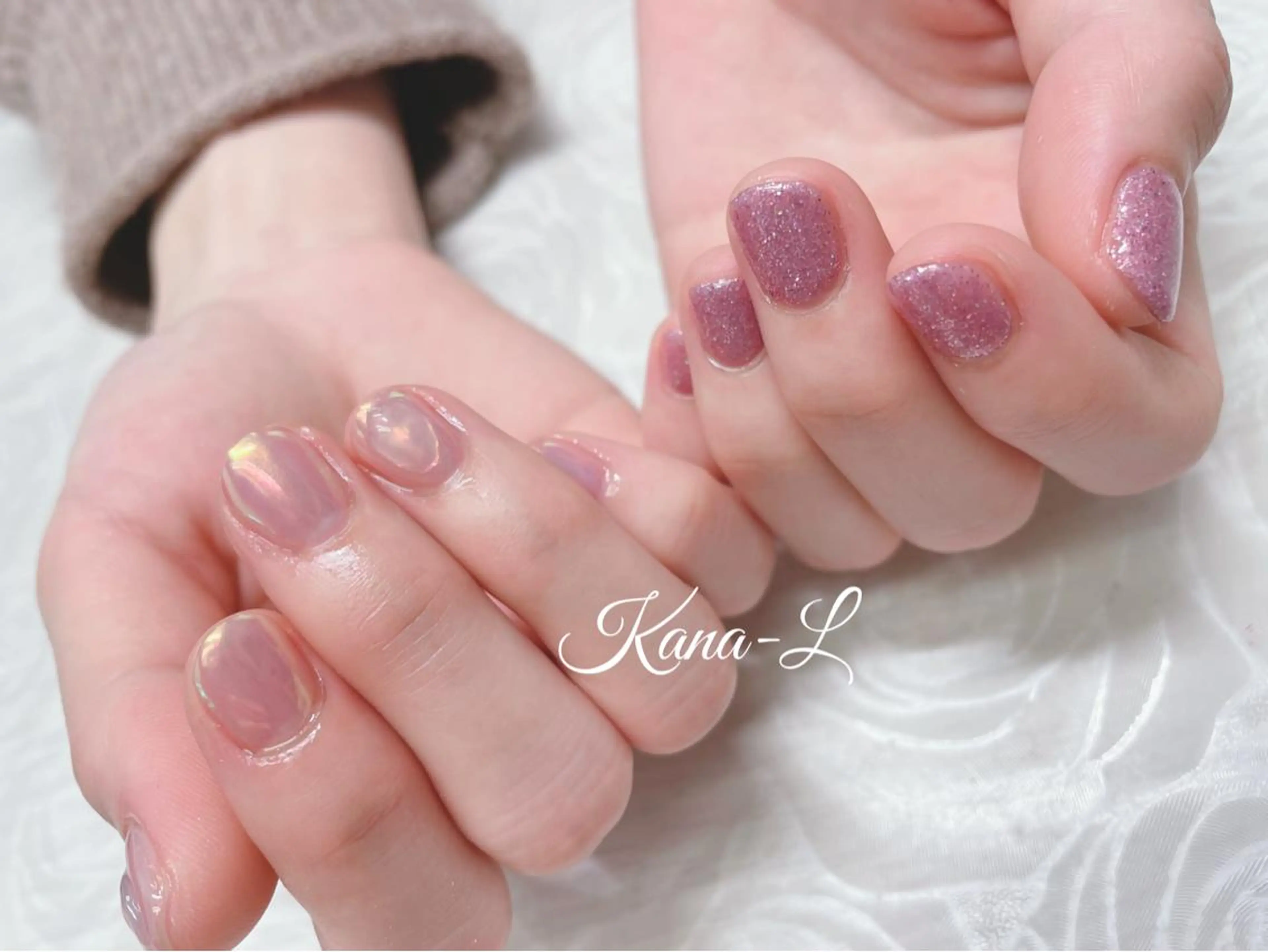 カラー ネイル ピンクカラー オーロラネイル キラキラネイル ラメ(グリッター) ピンク 芦辺 香奈のネイルデザイン
