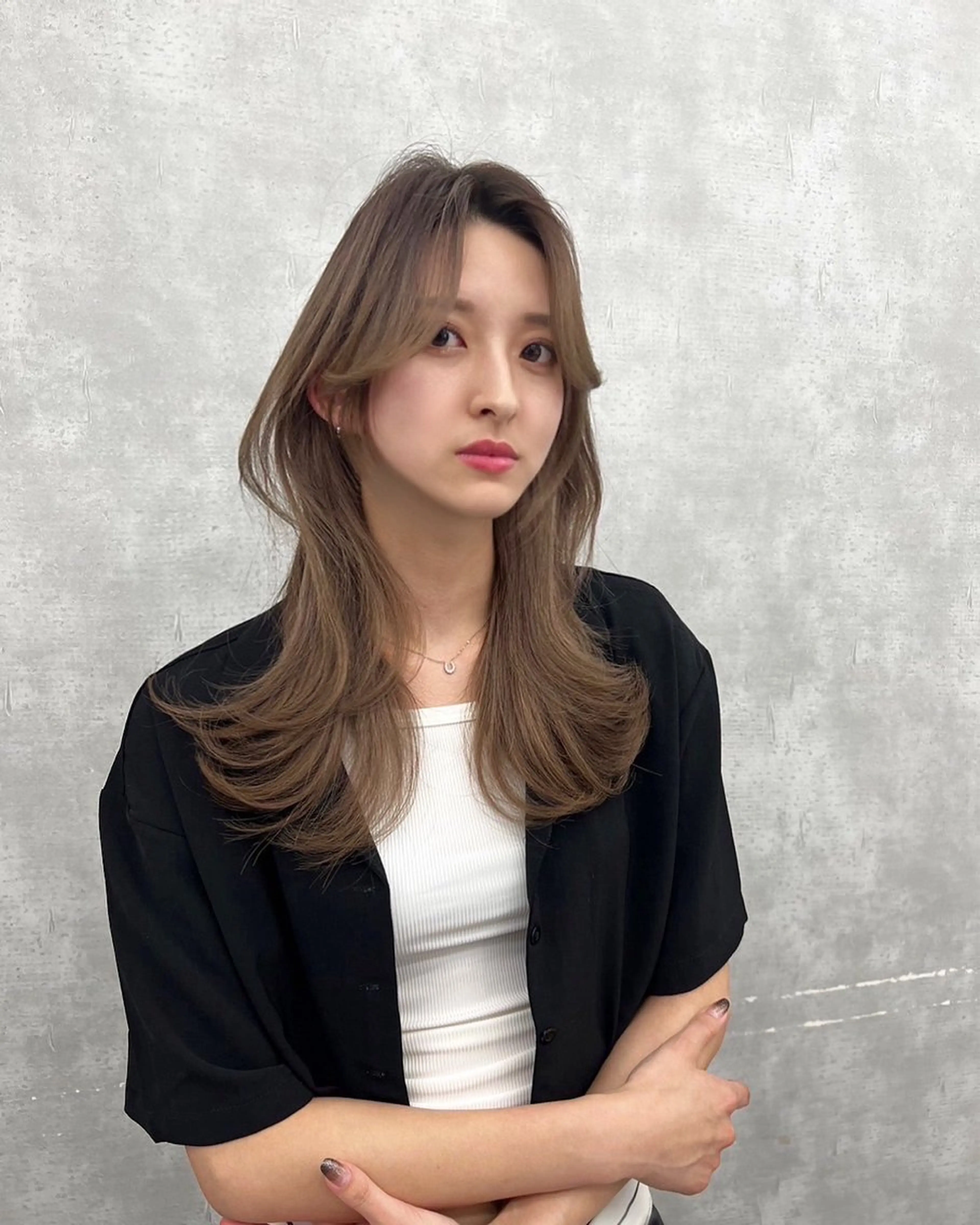 ロング カラー くびれヘア 韓国風ヘア ワンホンヘア レイヤー/艶カラー /韓国ヘア/高松のヘアスタイル