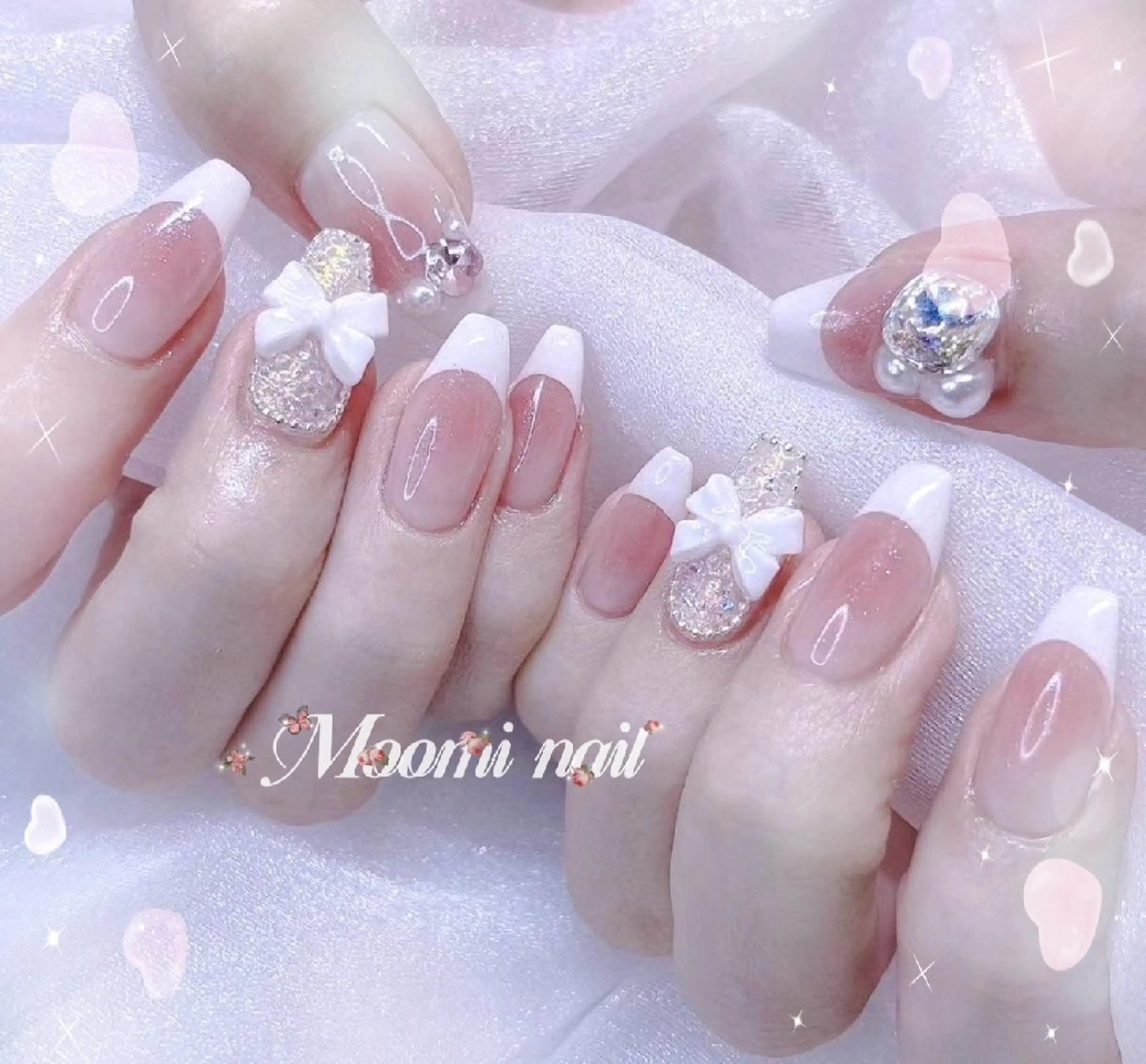 ネイル アートネイル 成人式 長さ出し フットネイル フレンチネイル moomi nail スカルプ専門のネイルデザイン