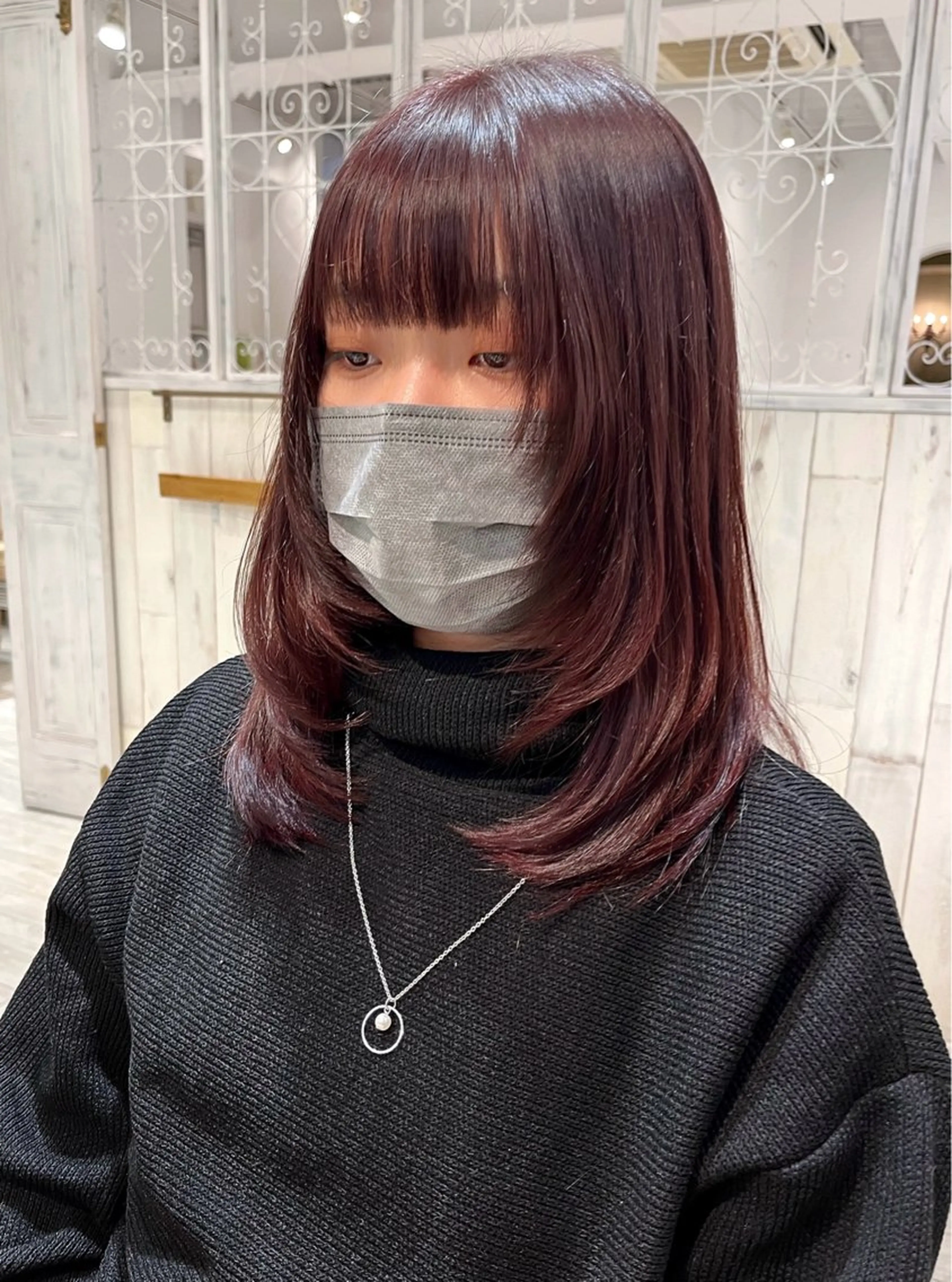 セミロング カラー ブリーチ ブラウンカラー ブリーチなしカラー ピンクカラー ピンクブラウン カット ヘアカラー トリートメント 【韓国ヘア×透明感 カラー】笹谷 莉未のヘアスタイル