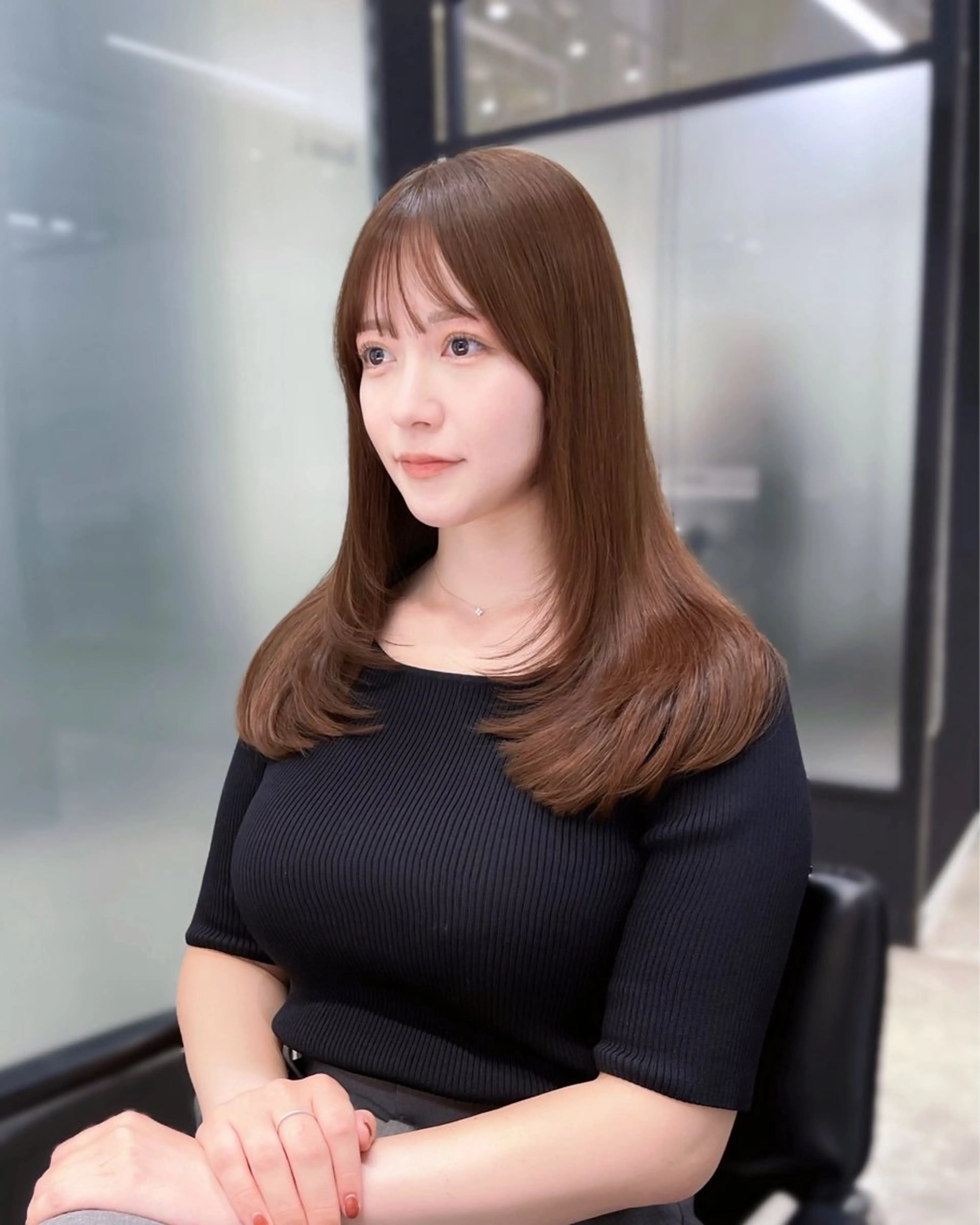 セミロング 韓国風ヘア レイヤーカット カット トリートメント 韓国レイヤーカット 髪質改善▫️水野有真のヘアスタイル