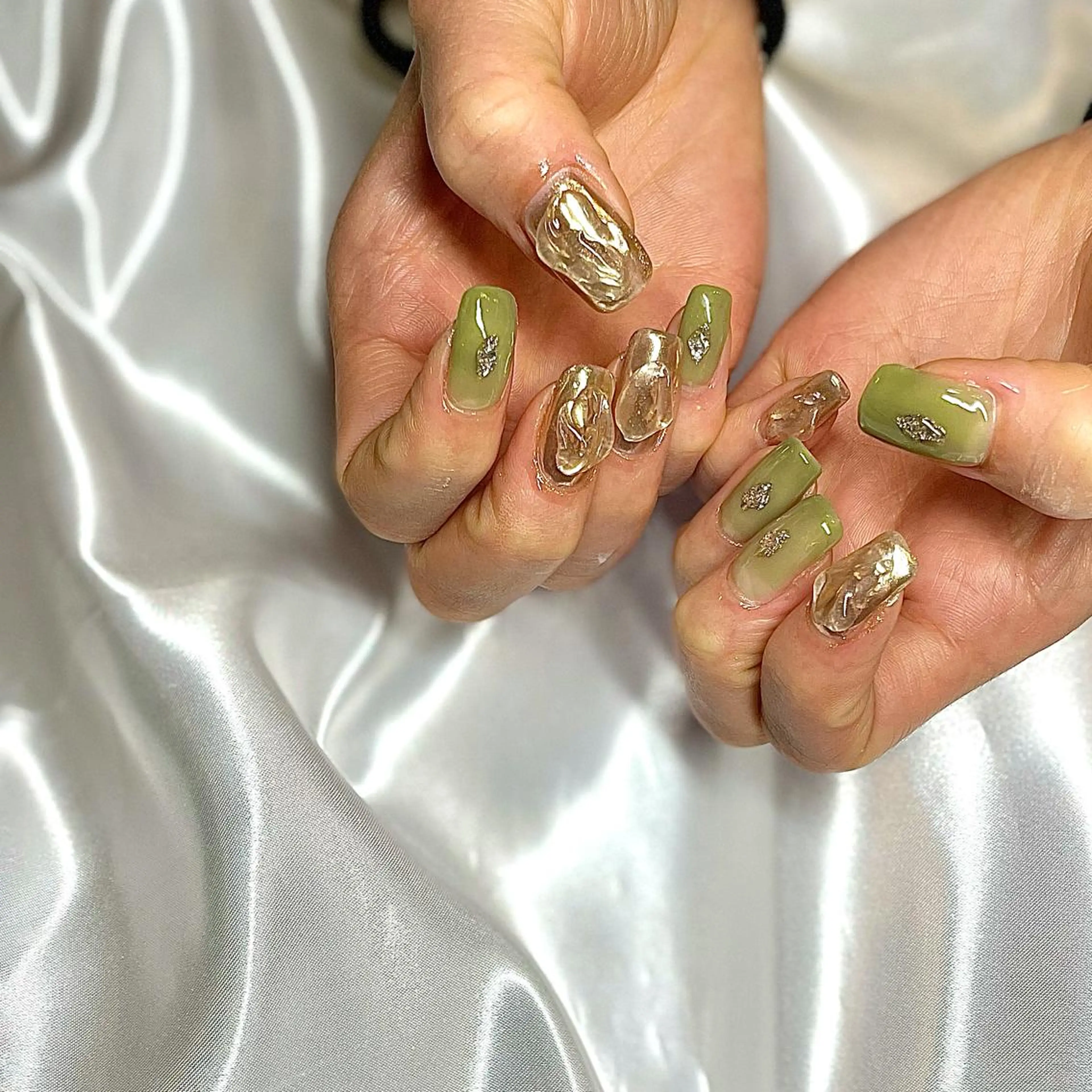 セミロング カラー パーマ ヘアアレンジ メンズ キッズ ネイル マツエク・マツパ クリアネイル ピスタチオネイル nail&eye Aoのマツエク・マツパデザイン