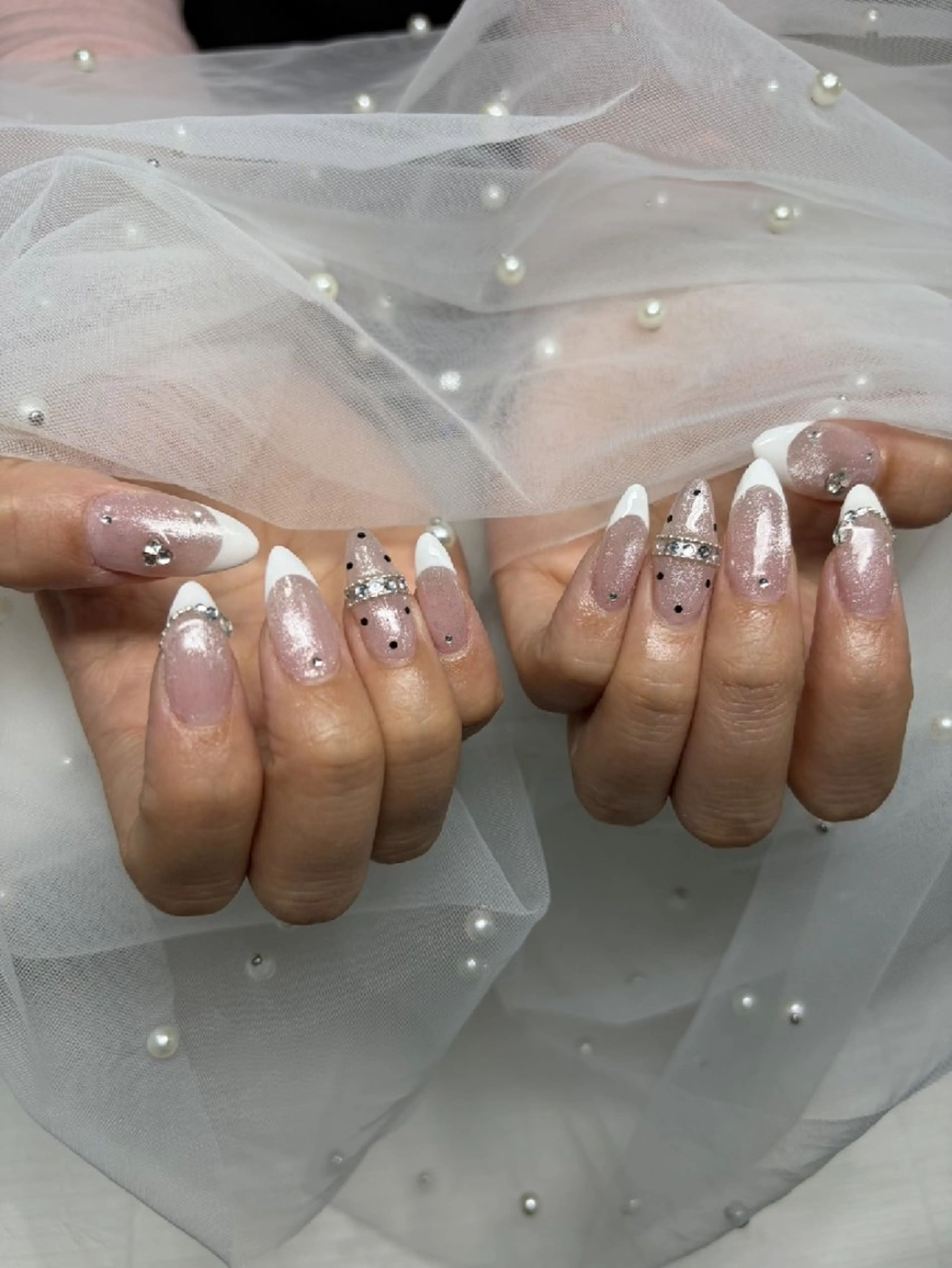 ネイル ドット フレンチネイル マグネットネイル ピンク ピンクベージュ Mermaid Nail みはなのネイルデザイン