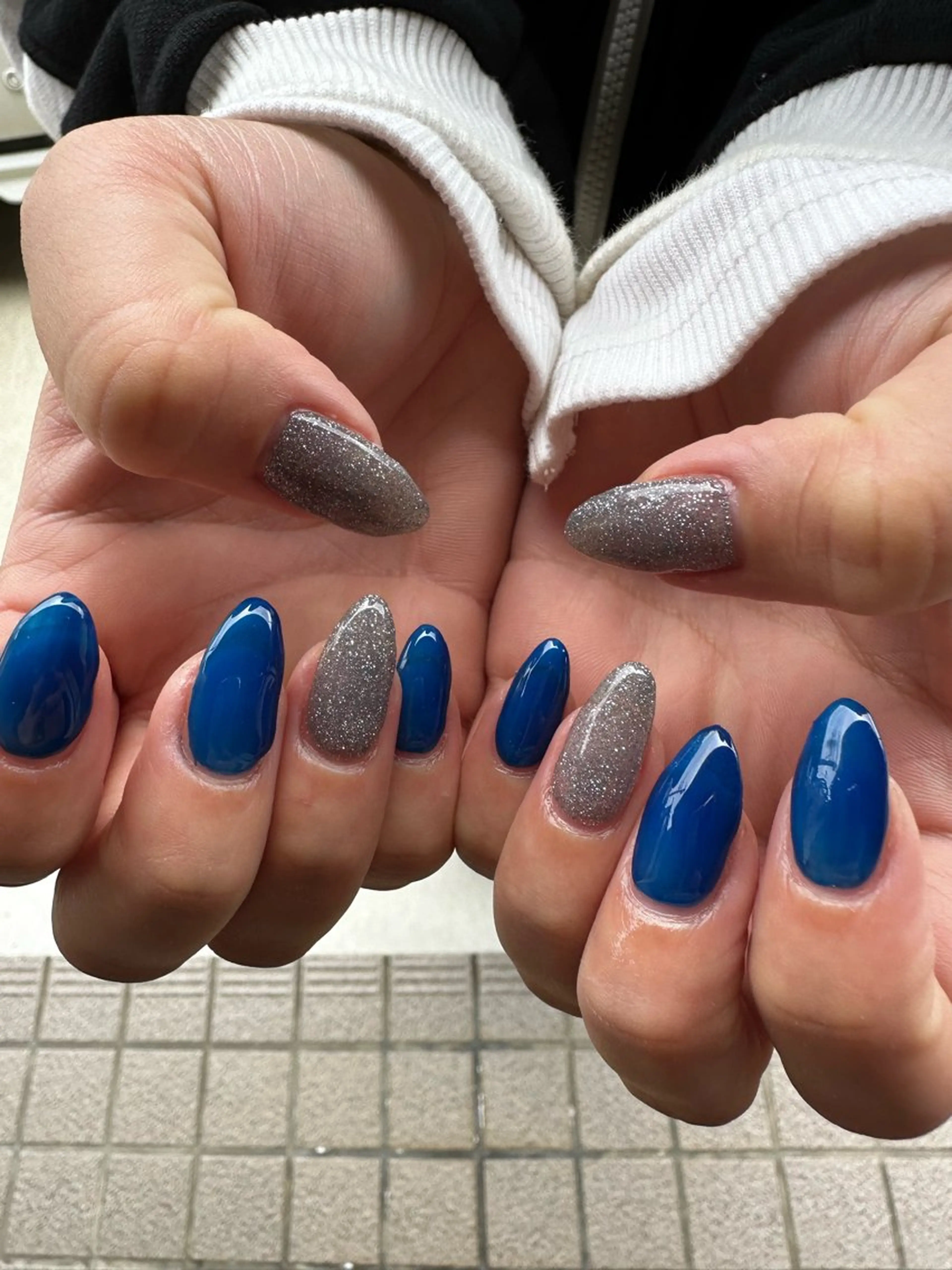 ネイル ブルー ハンドネイル Sawa ︎︎𓂃⟡.·のネイルデザイン