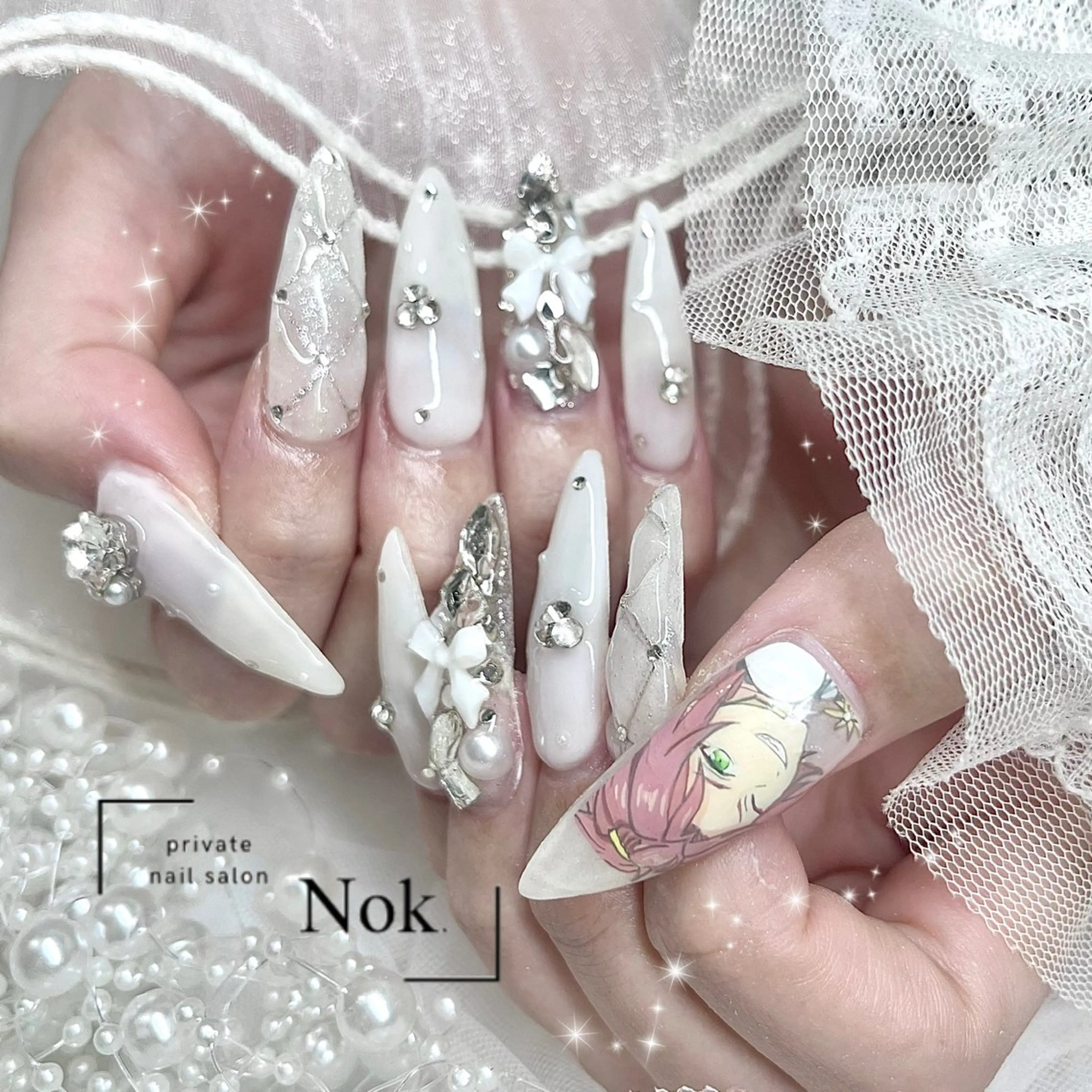 ネイル リボン ハンドネイル 池袋痛ネイル Nok. 渡辺のネイルデザイン