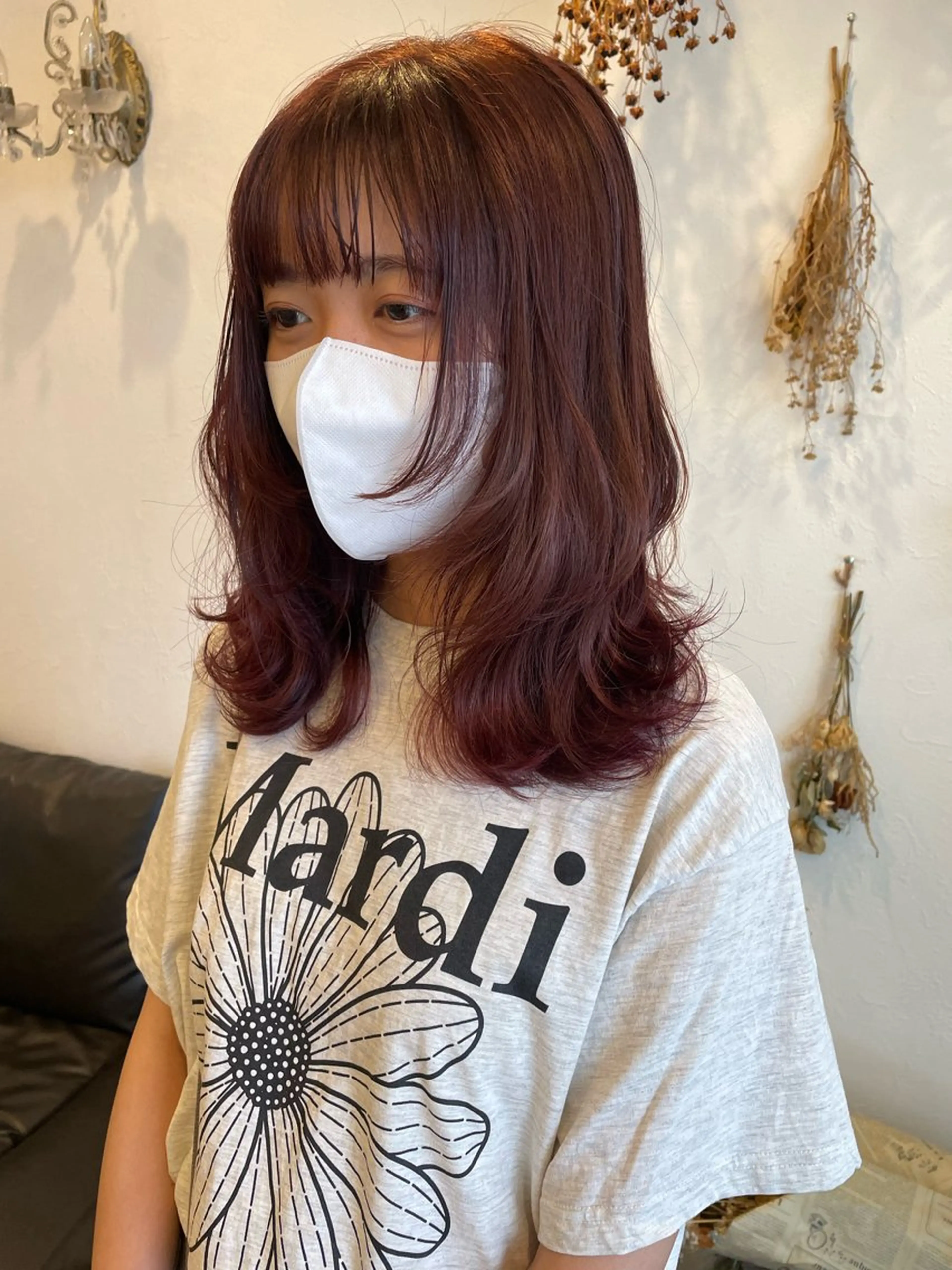 セミロング カラー カシス レッドカラー レイヤーカット カット ヘアカラー トリートメント m ā l o.🌷 サカモトマイコのヘアスタイル