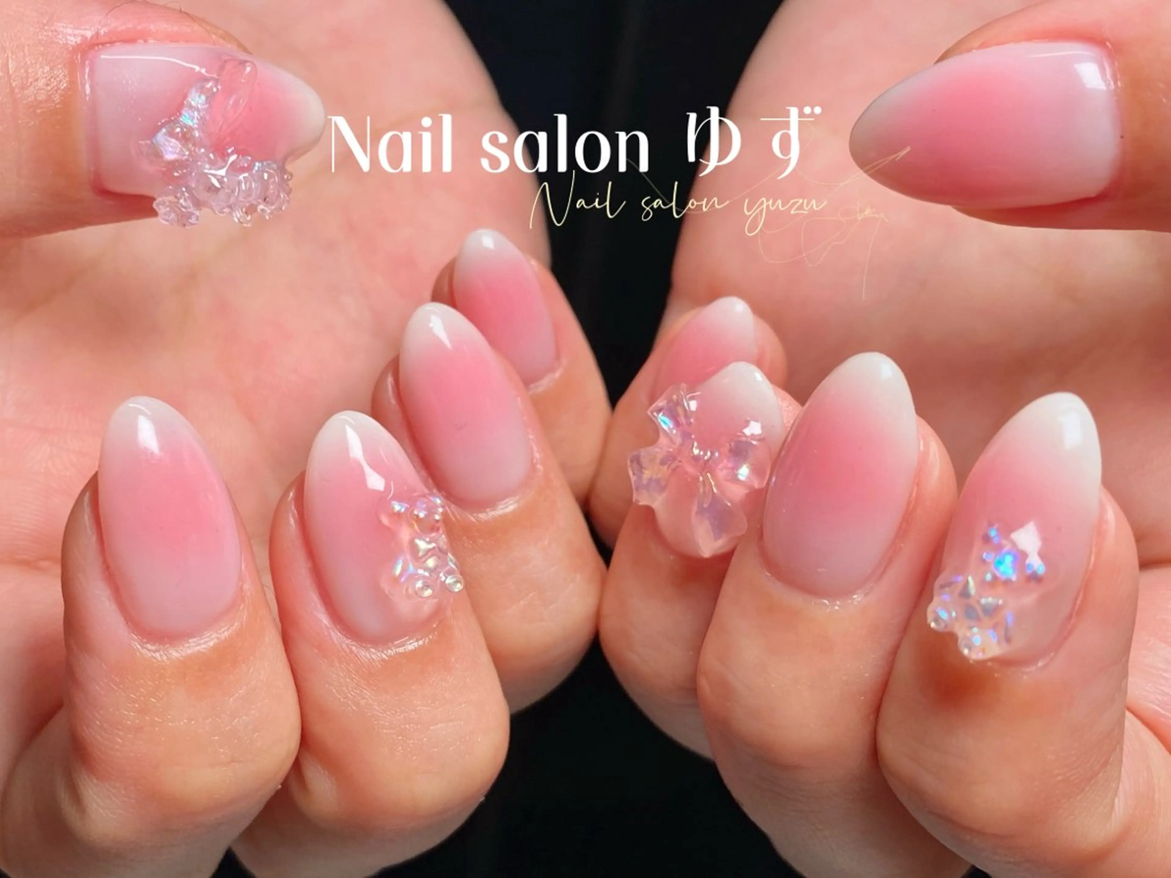 ネイル カジュアル チークネイル 成人式 ドット フレンチネイル ハンドネイル ゆず Nail Salonのネイルデザイン