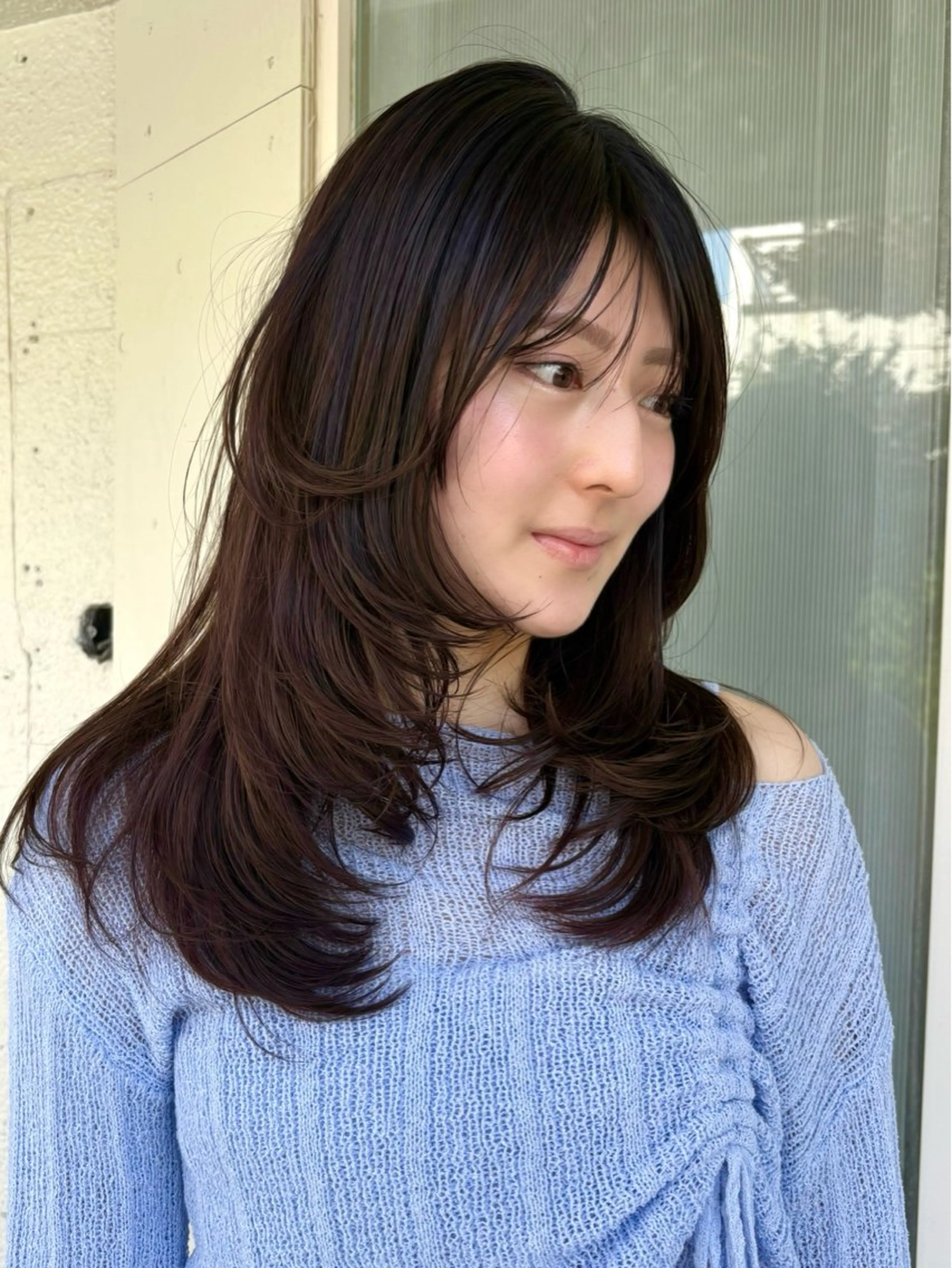 ミディアム カラー パーマ カット ヘアカラー レイヤー/透明感/ ブリーチなし/わかなのヘアスタイル