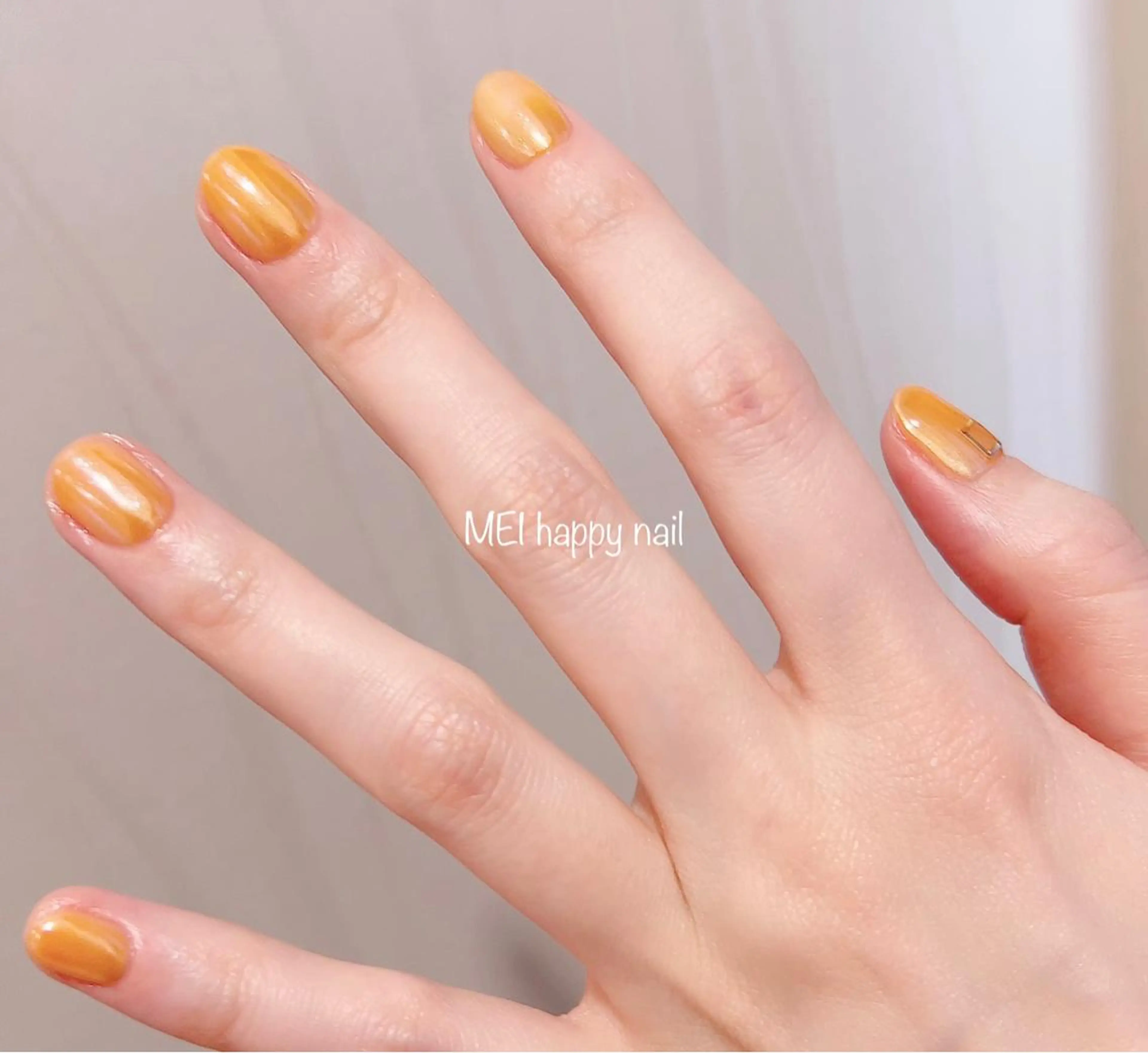 ネイル ミラーネイル オレンジ 北浦和 自爪育成ケアのネイルデザイン