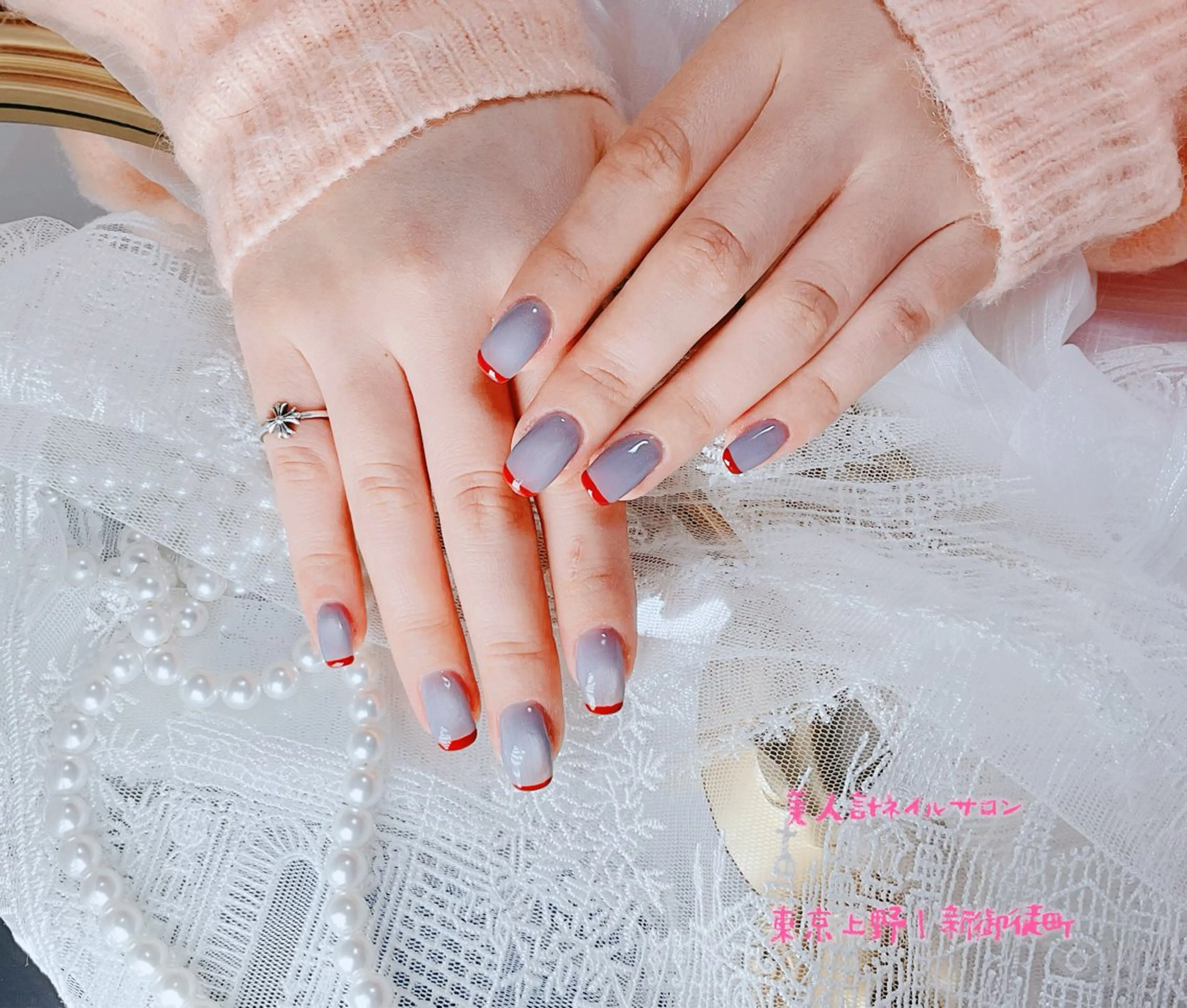 ネイル フレンチネイル マグネットネイル マグネットフレンチ ハンドネイル 美人計ネイルサロン所属・中山 美月のネイルデザイン
