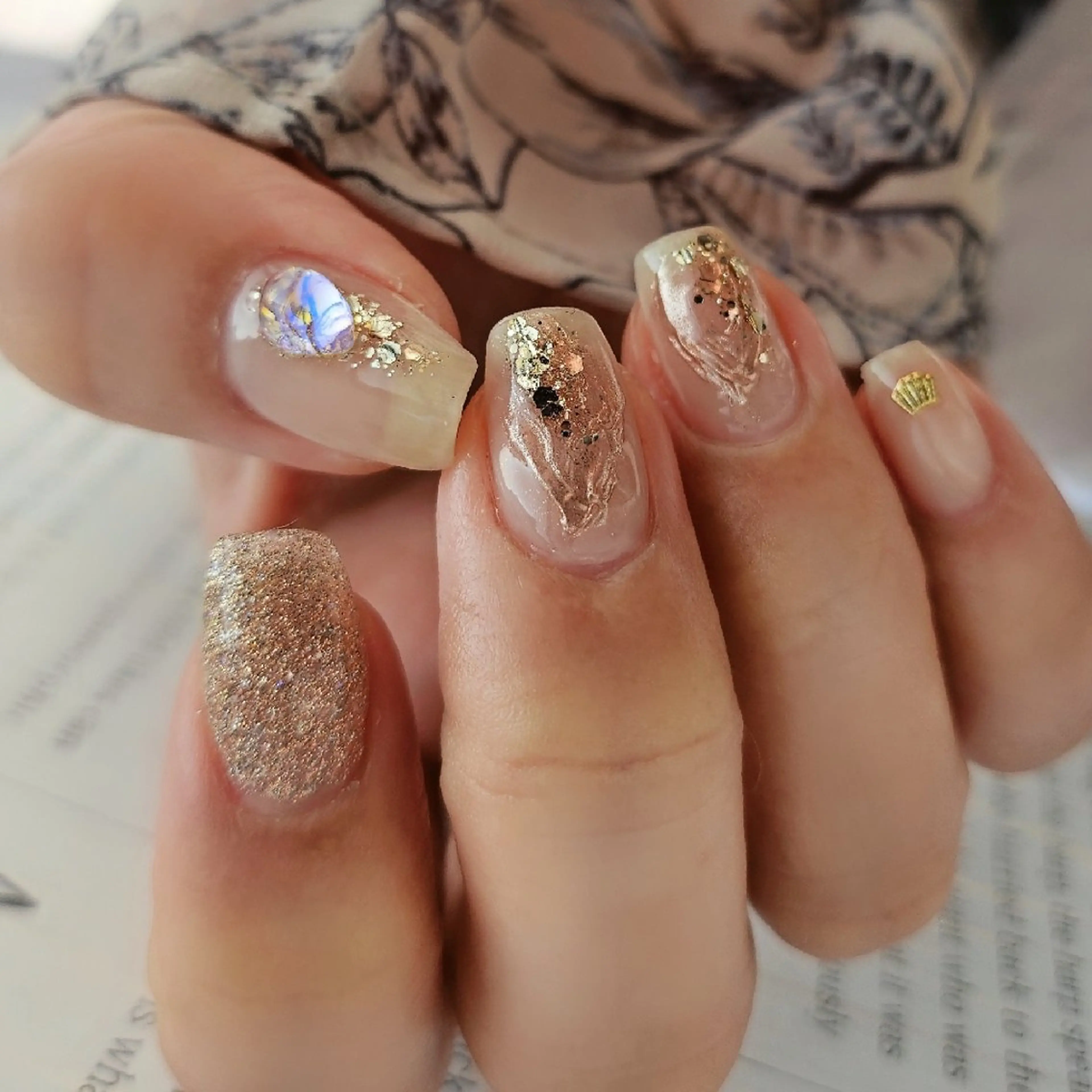 ネイル 入学式 ゴールド 卒業式 ラメ(グリッター) ブライダルネイル ハンドネイル Noah'snail   のネイルデザイン