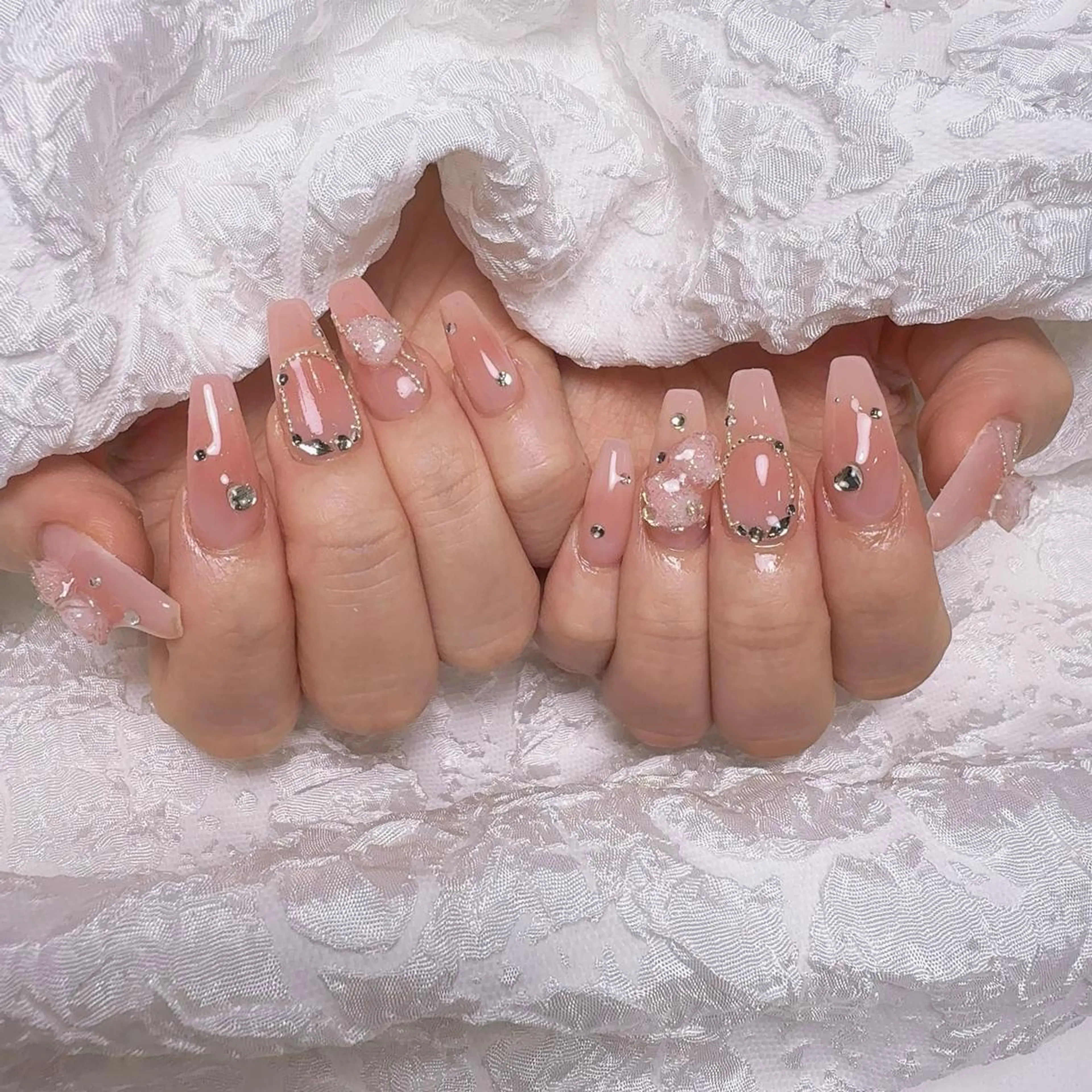 ネイル アートネイル フラッシュネイル フレンチネイル ジェルネイル ガラスフレンチ You&Me Yuiのネイルデザイン