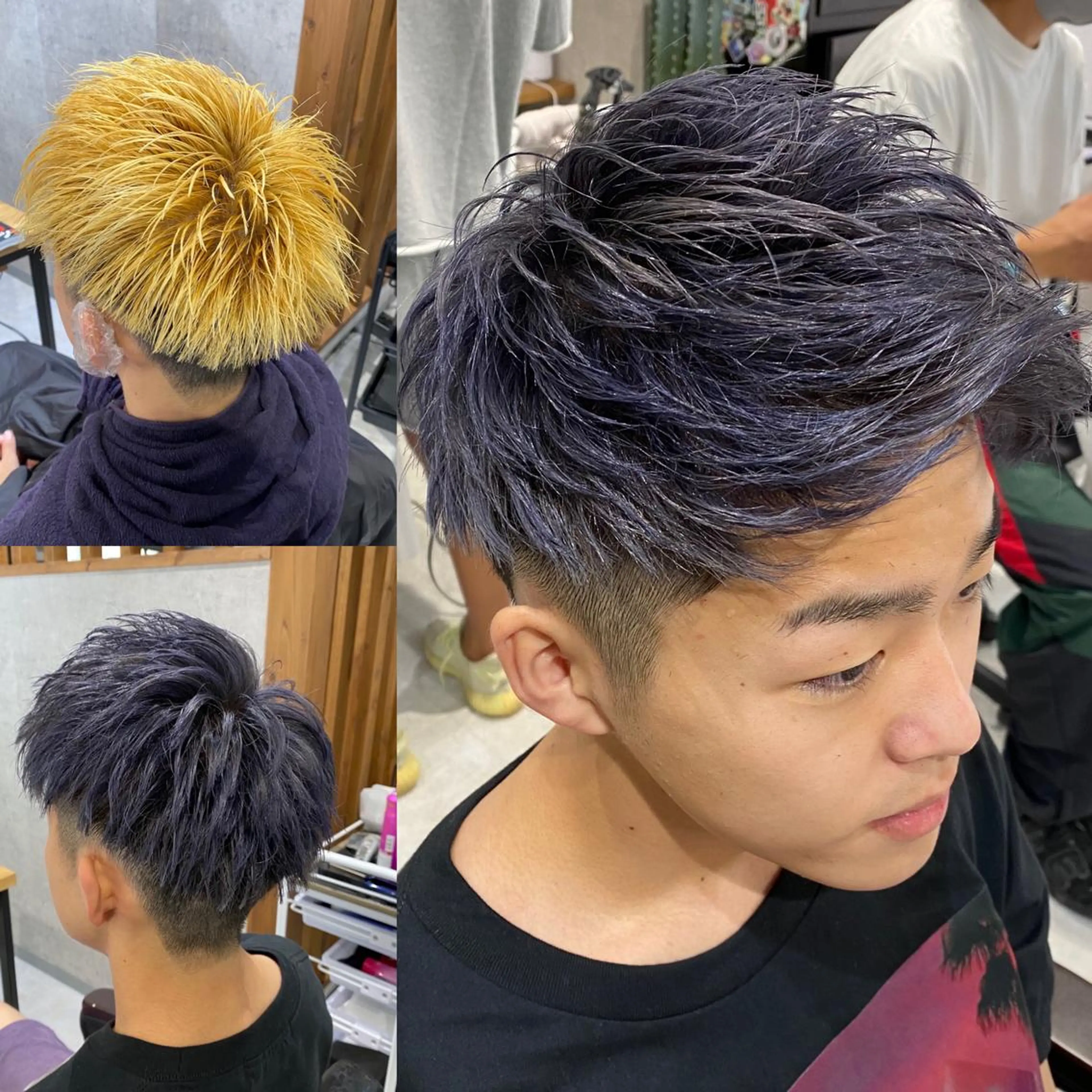 カラー メンズ メンズブリーチ 黒髪 ブリーチ シルバー R/🤎 パーマ＆ブリーチ🔥のヘアスタイル