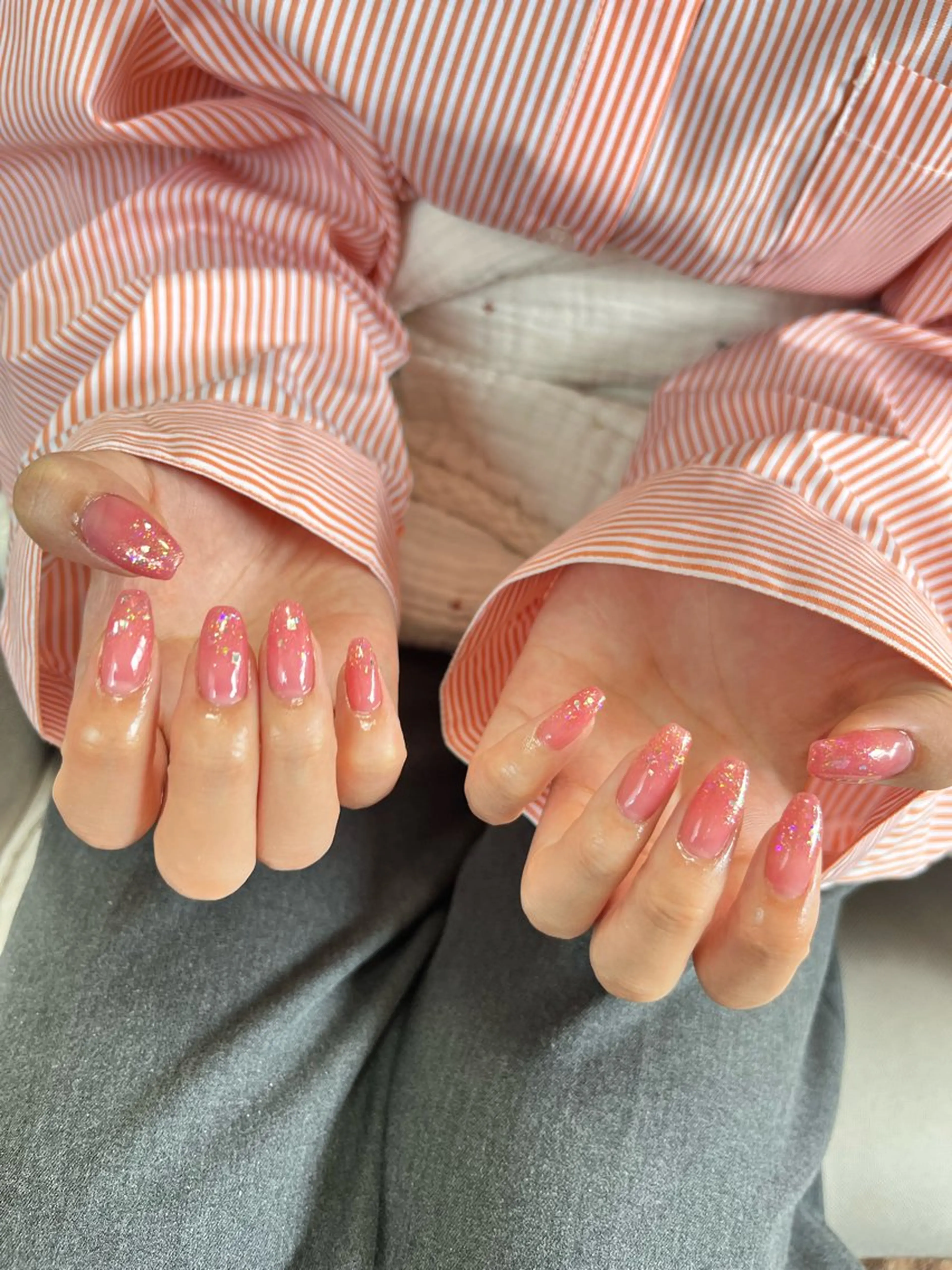 ネイル クリアネイル ジェルネイル キラキラネイル ラメ(グリッター) ピンク ハンドネイル tamu nail 　金町のネイルデザイン