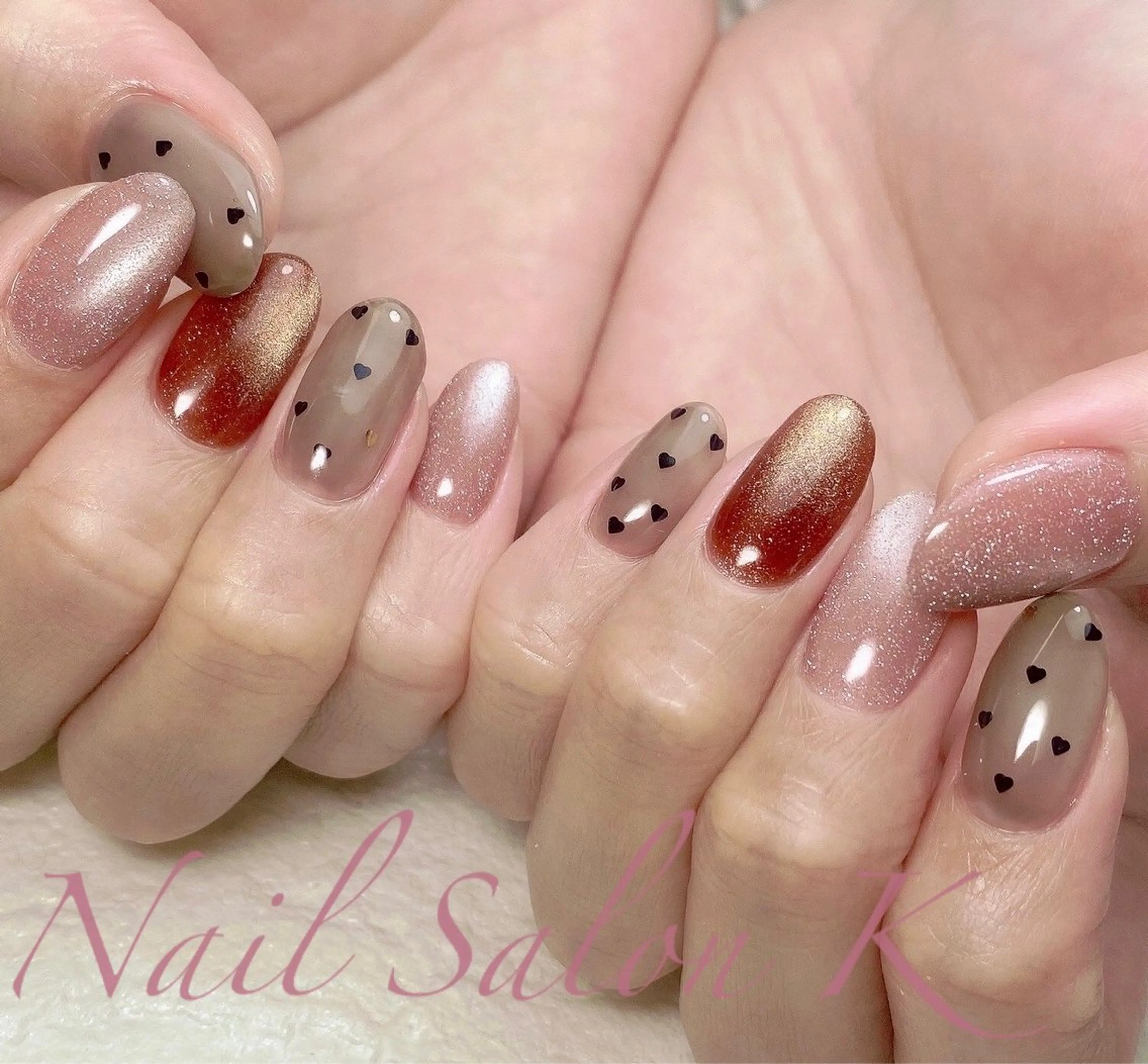 ネイル フラッシュネイル ハート ホログラムネイル マグネットネイル ピンク ハンドネイル Nail Salon K 🧸美爪育成のネイルデザイン