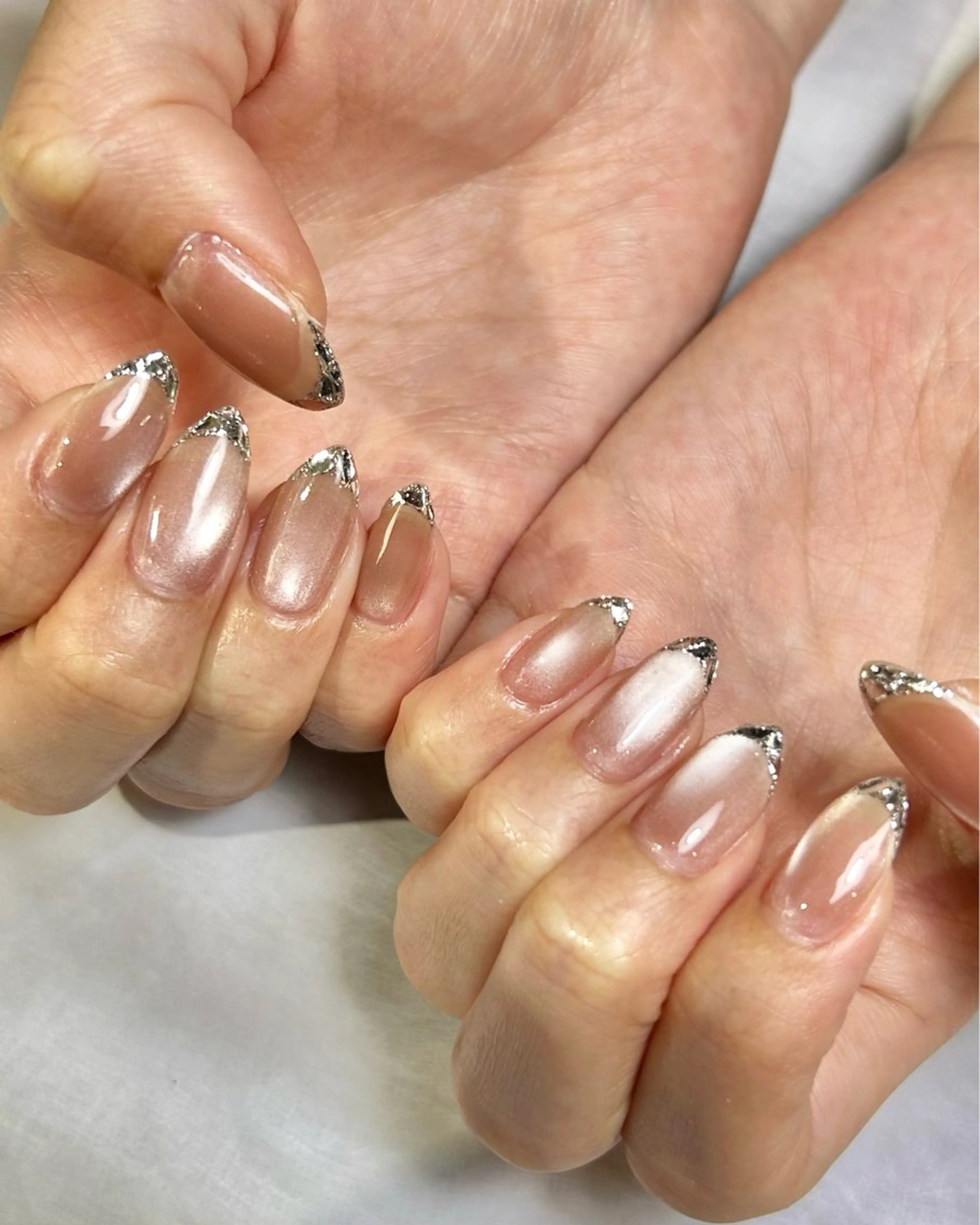 ネイル フレンチネイル ガラスフレンチ 持ち込み ハンドネイル Reflection marikoのネイルデザイン