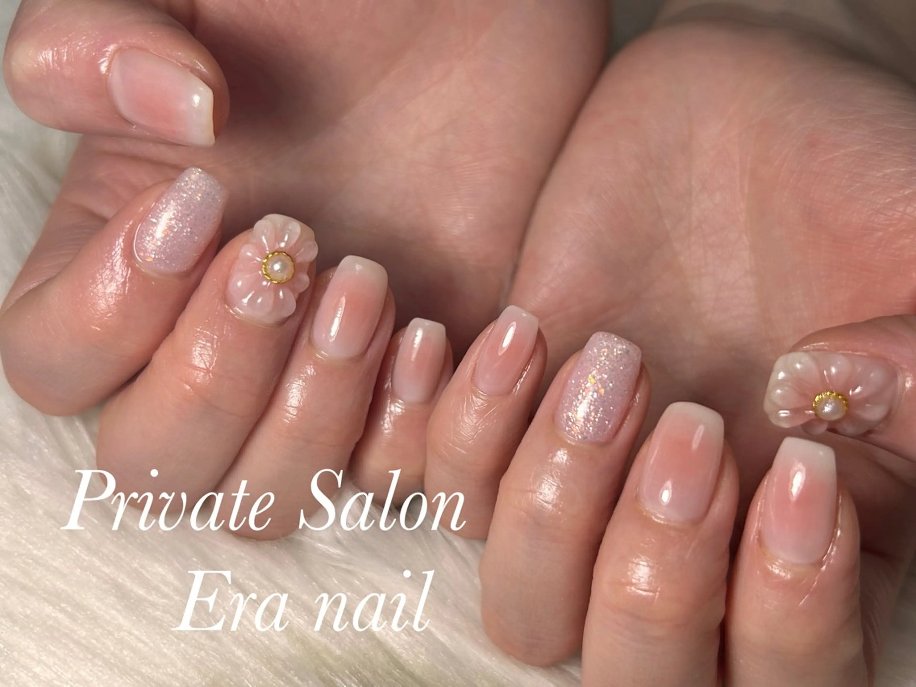 ネイル チークネイル フラワーネイル ぷっくりネイル ハンドネイル Era nailのネイルデザイン