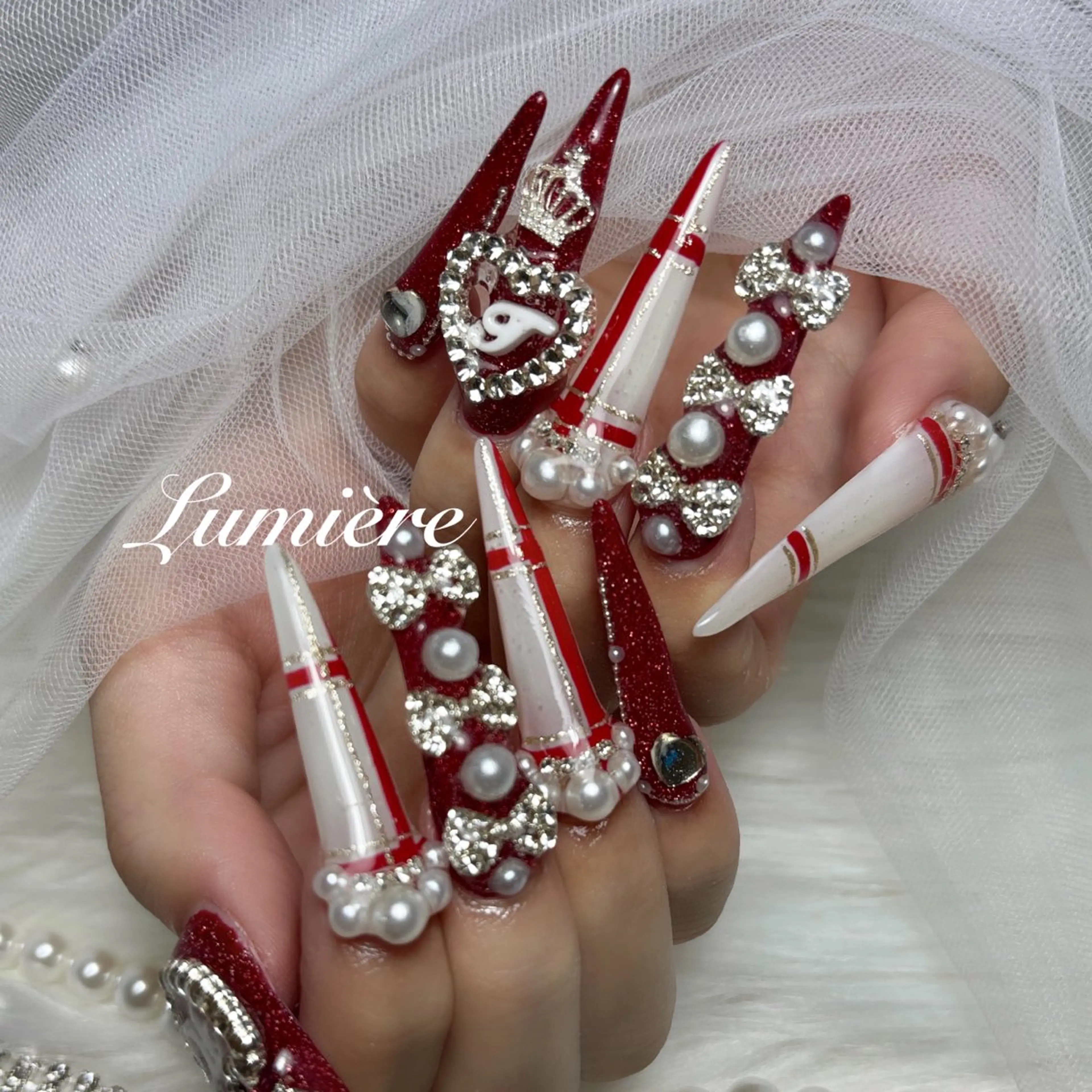 🎀量産型/地雷系ネイル　オフ込み　　　　　　　　　長さ出し10本（パーツ全て追加料金なし✨）の写真