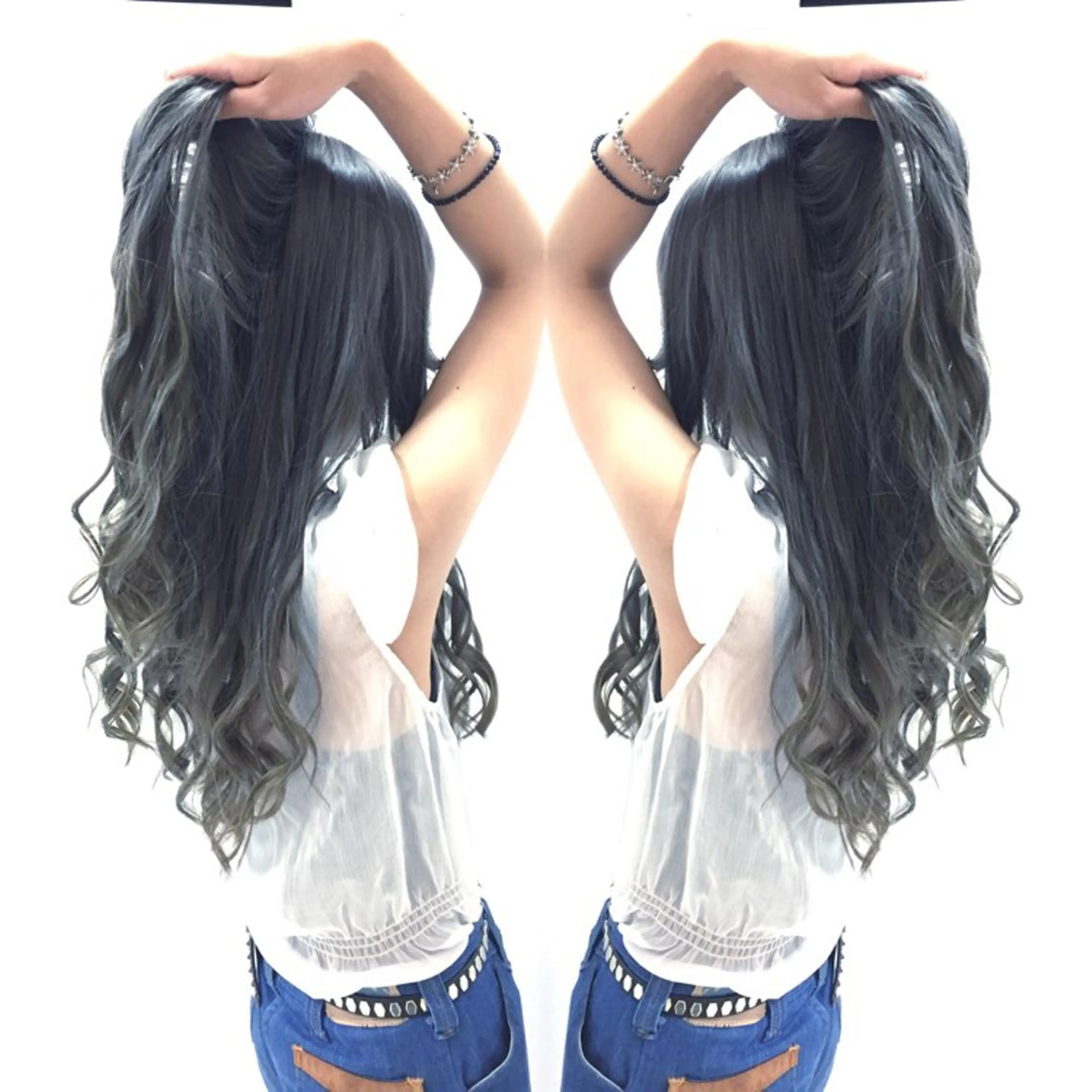 ロング カラー アディクシーカラー 透明感カラー シルバー 外国人風カラー 髪質改善特化サロン ICONIQ天神店のヘアスタイル