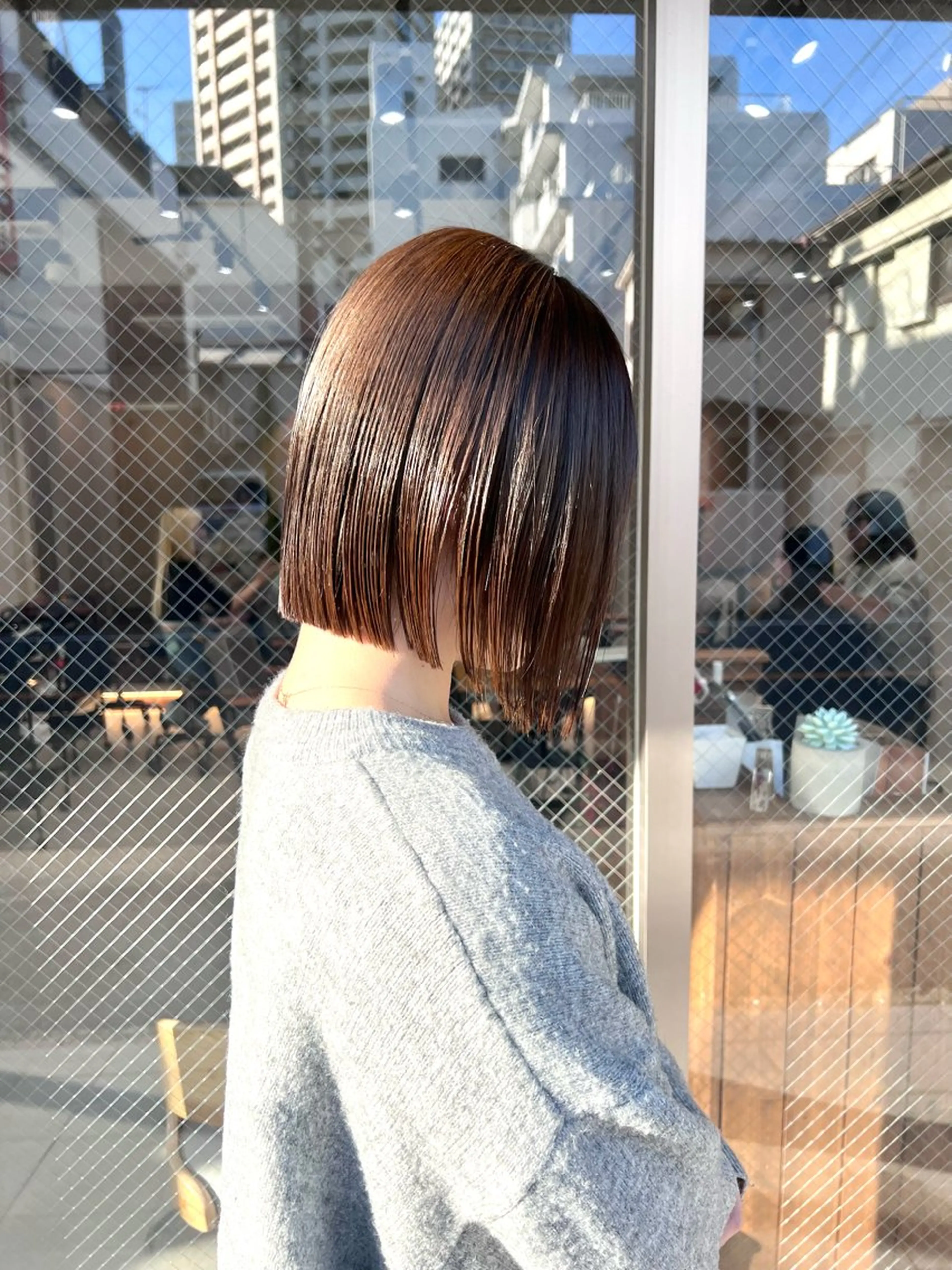 ショート カラー ボブ カット 艶ボブ🤎暖色カラー 縮毛矯正/メンズ💈のヘアスタイル