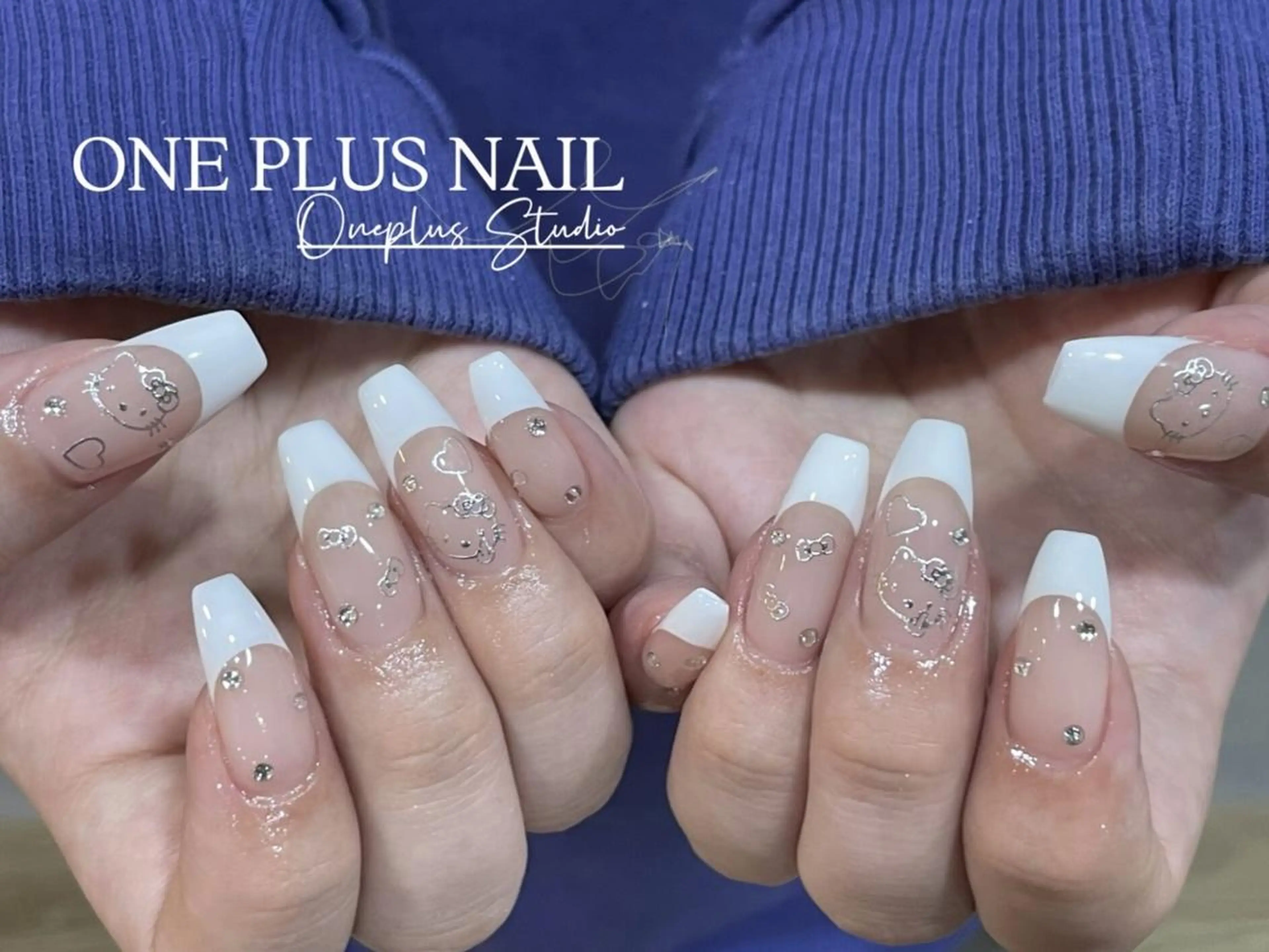 ネイル アートネイル ブルー フレンチネイル ガーリー ピンク One Plus キキのネイルデザイン