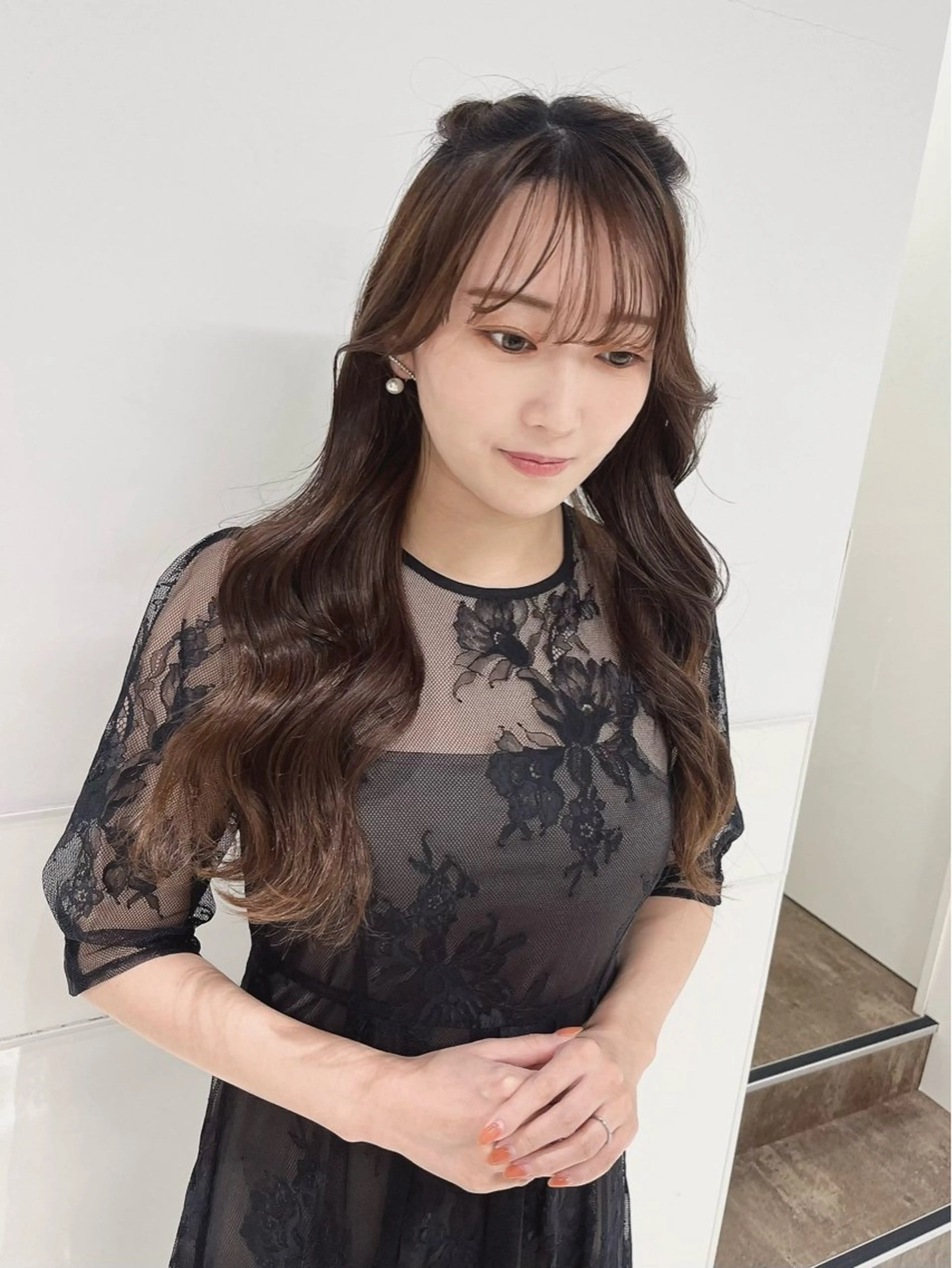 ロング ヘアアレンジ 結婚式・ブライダル ヘアセット りおな/エクステ /ミルクティーカラーのヘアスタイル