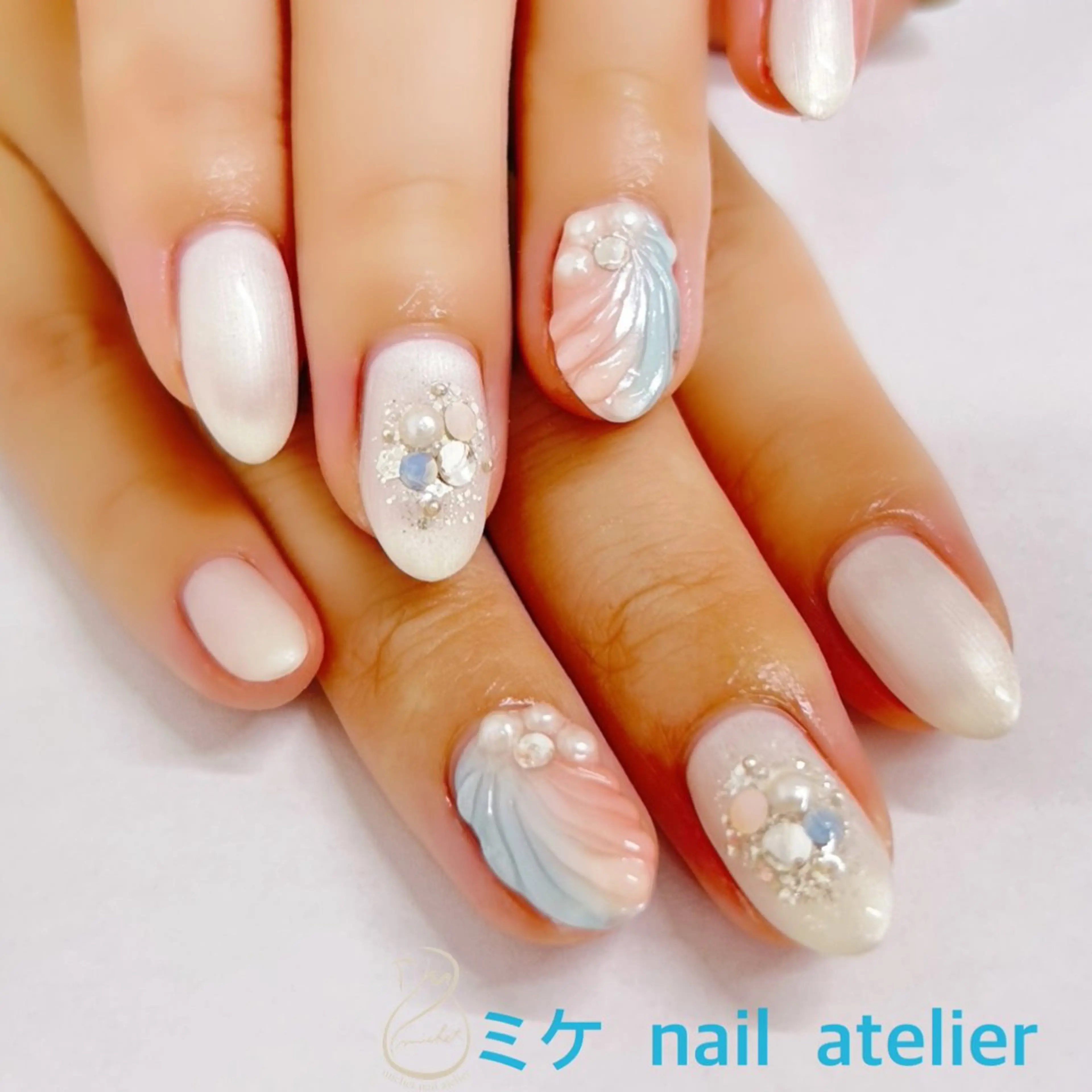 ネイル ブルー ジェルネイル ミラーネイル ワンカラーネイル ピンク ハンドネイル h. rikaのネイルデザイン