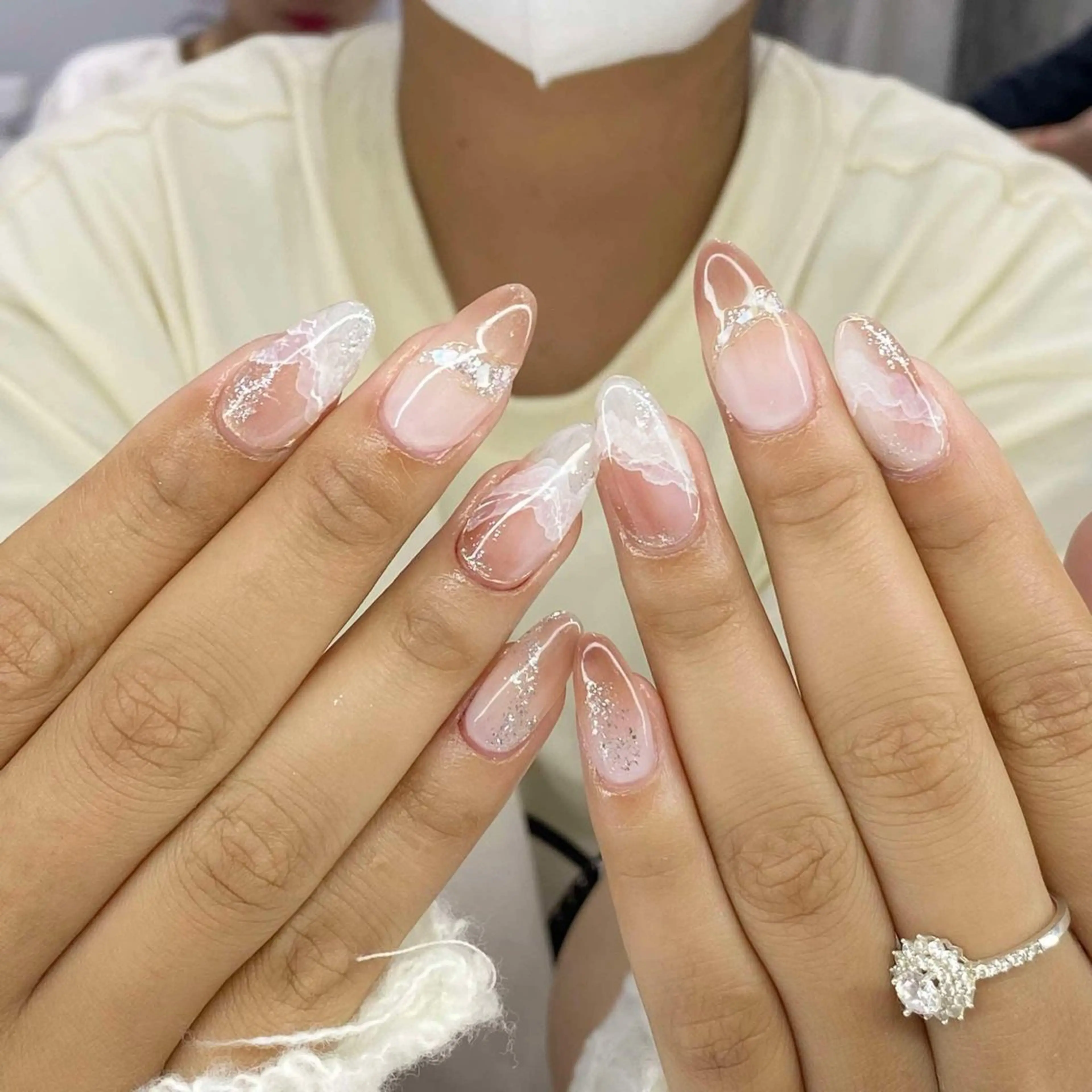 ネイル 長さ出し フレンチネイル ジェルネイル ガラスフレンチ 韓国ネイル ハンドネイル Minette nailHuongのネイルデザイン